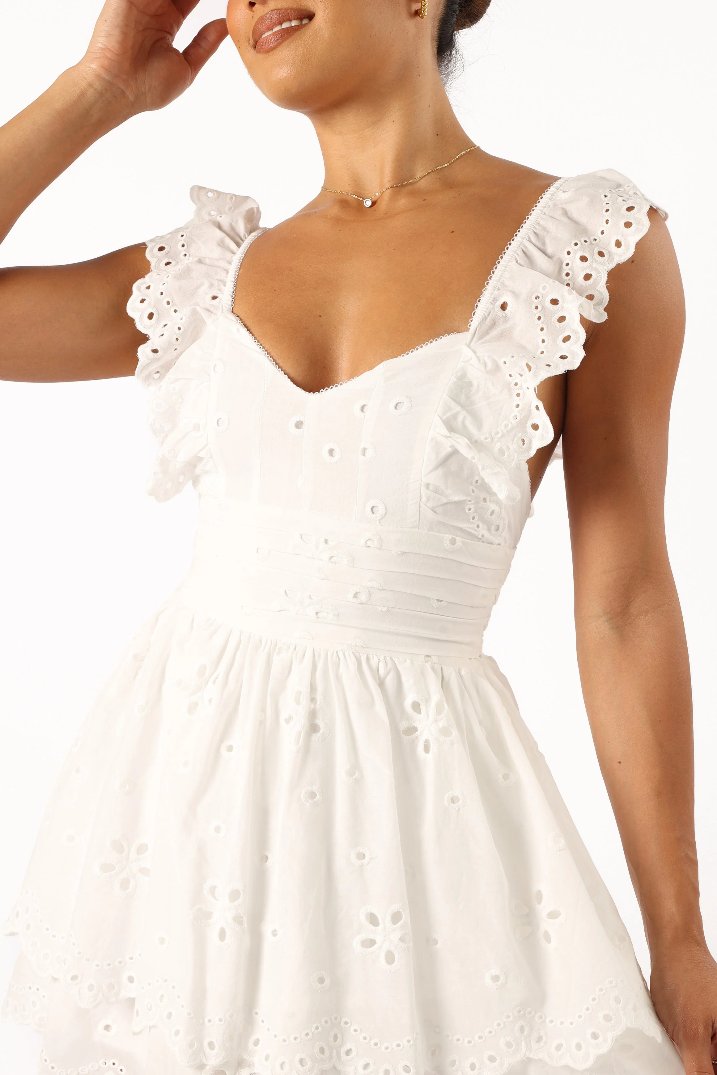 Selda Frill Sleeve Mini Dress - White