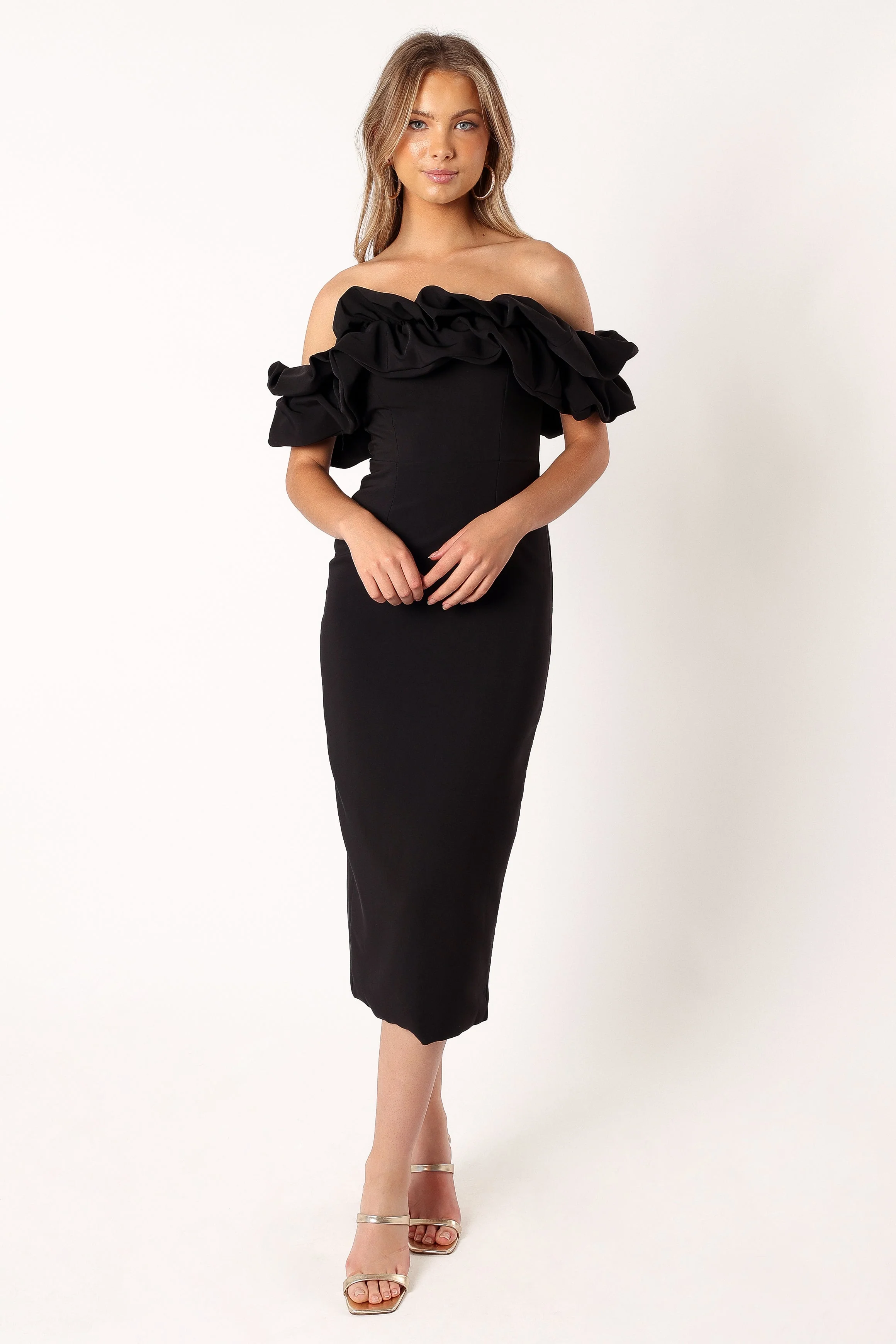 Phoebe Off Shoulder Midi Dress - Black
