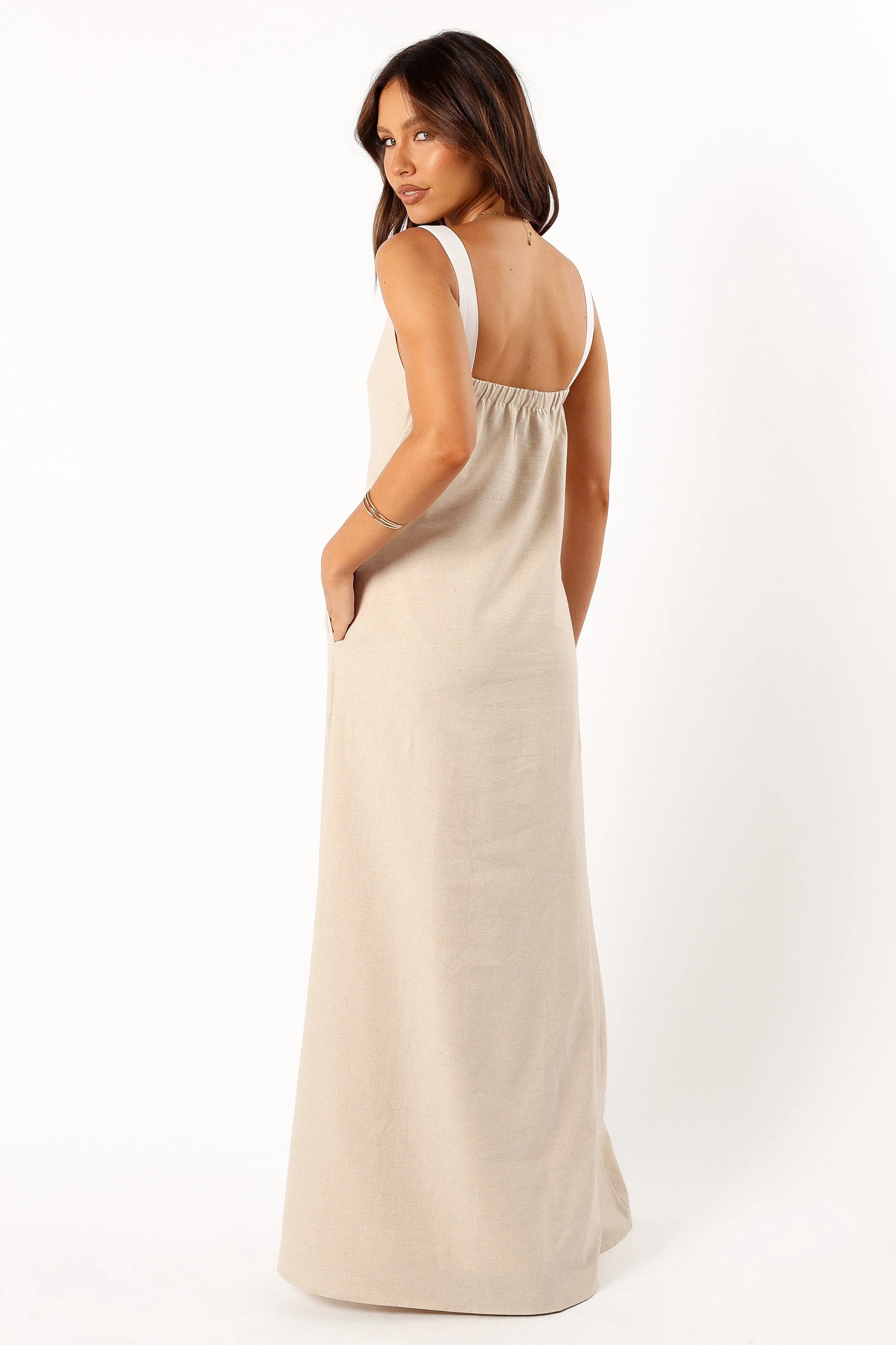 Sjon Contrast Strap Maxi Dress - Oatmeal