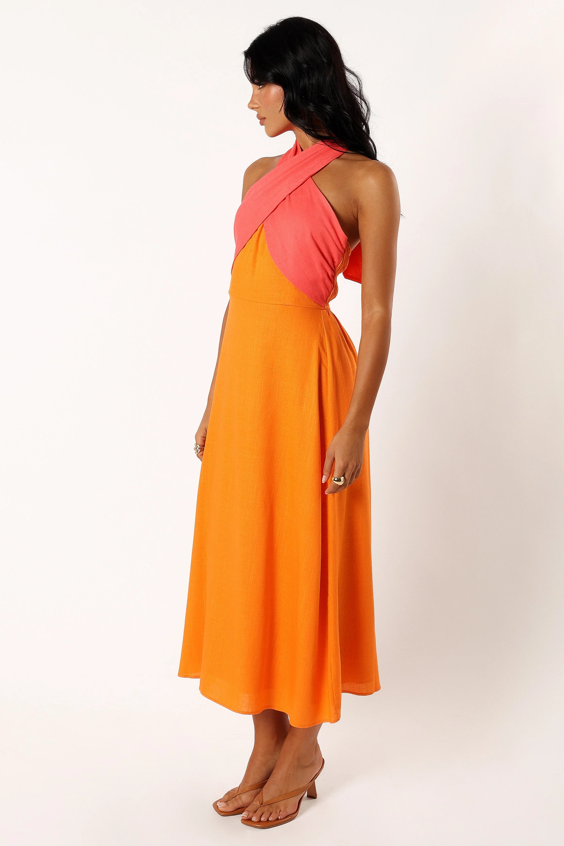 Jaded Halterneck Midi Dress - Pink Orange