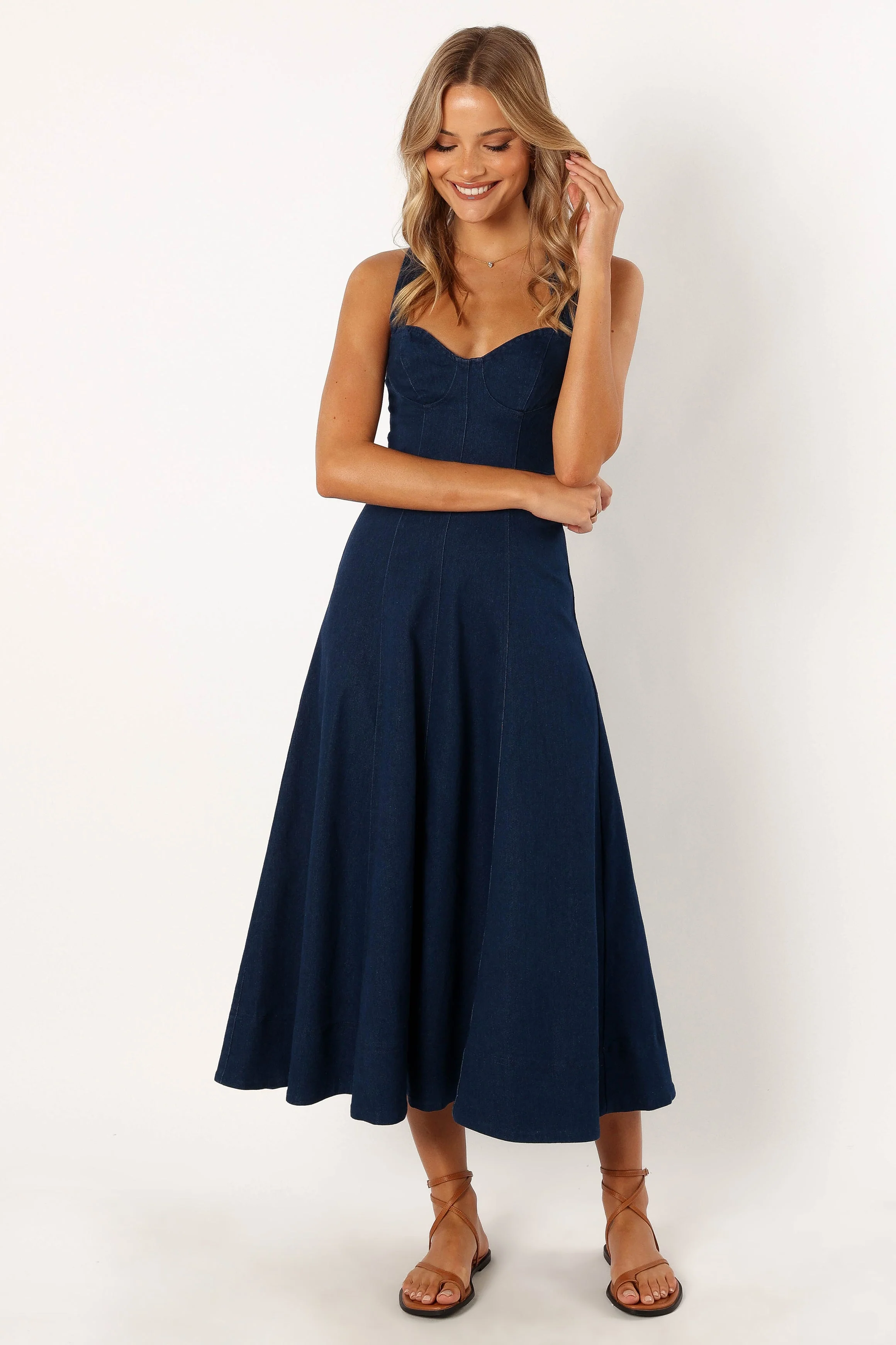 Everly Crossback Midi Dress - Denim