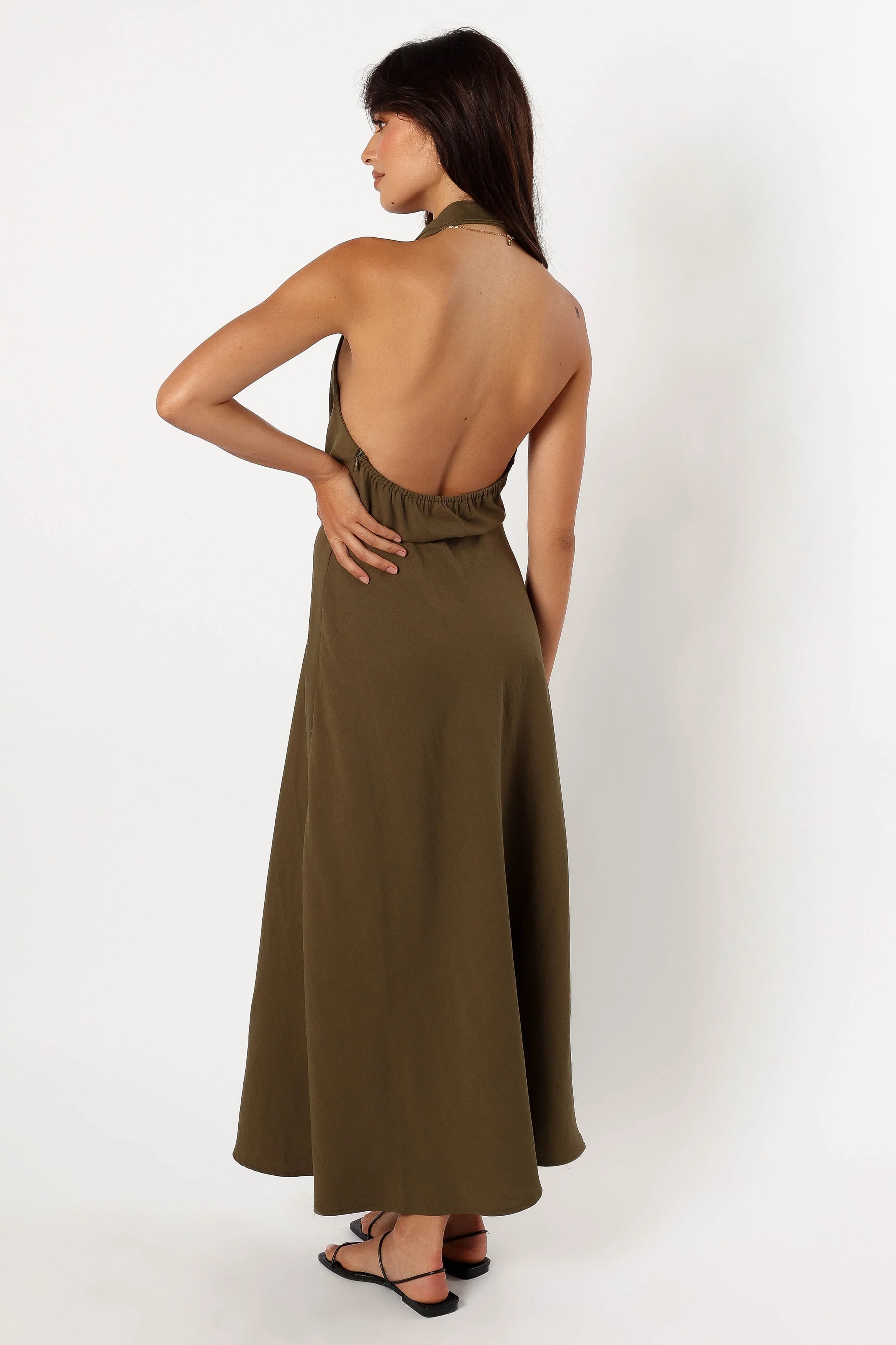 Lylah Halterneck Midi Dress - Olive
