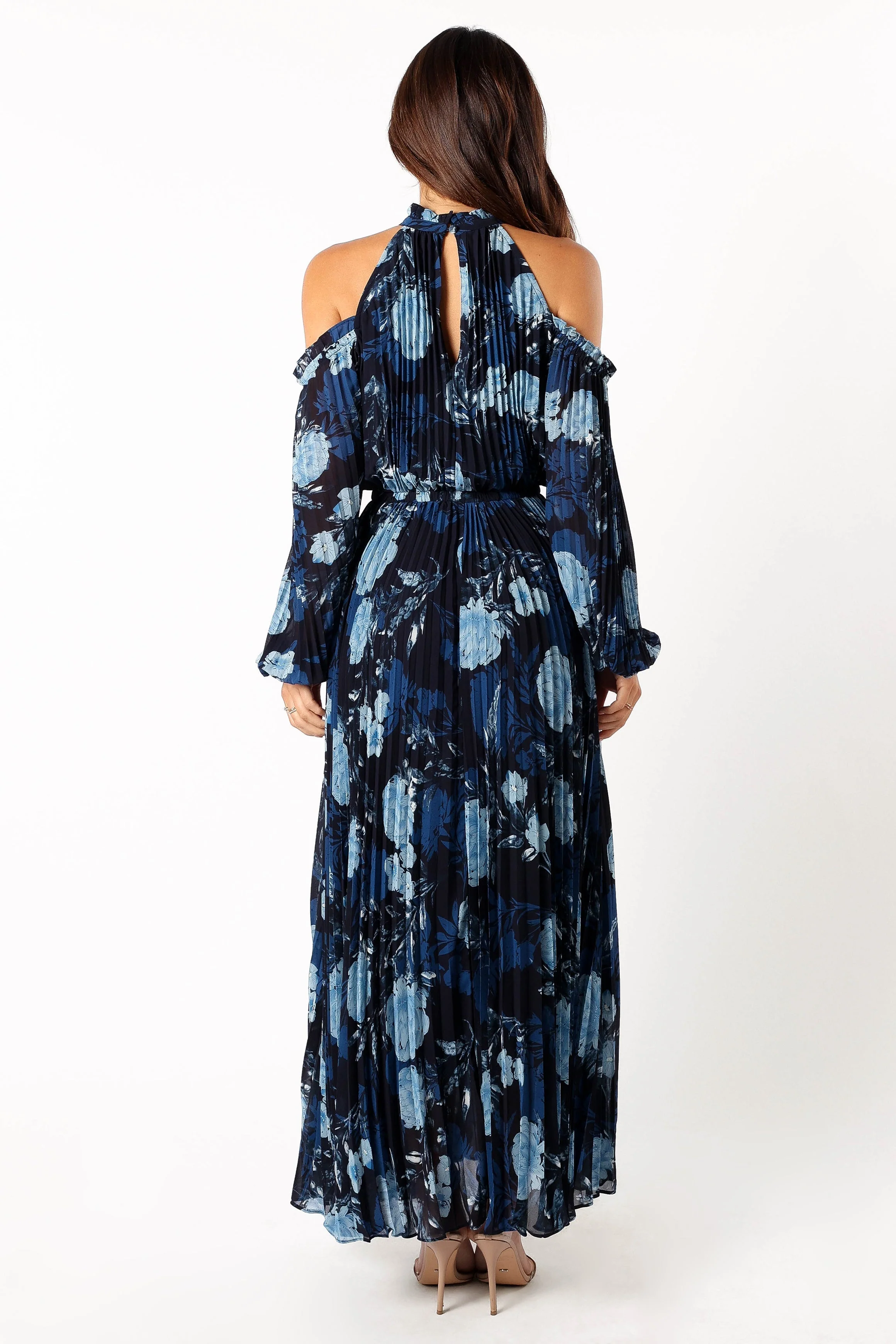 Hilary Pleated Maxi Dress - Blue Floral