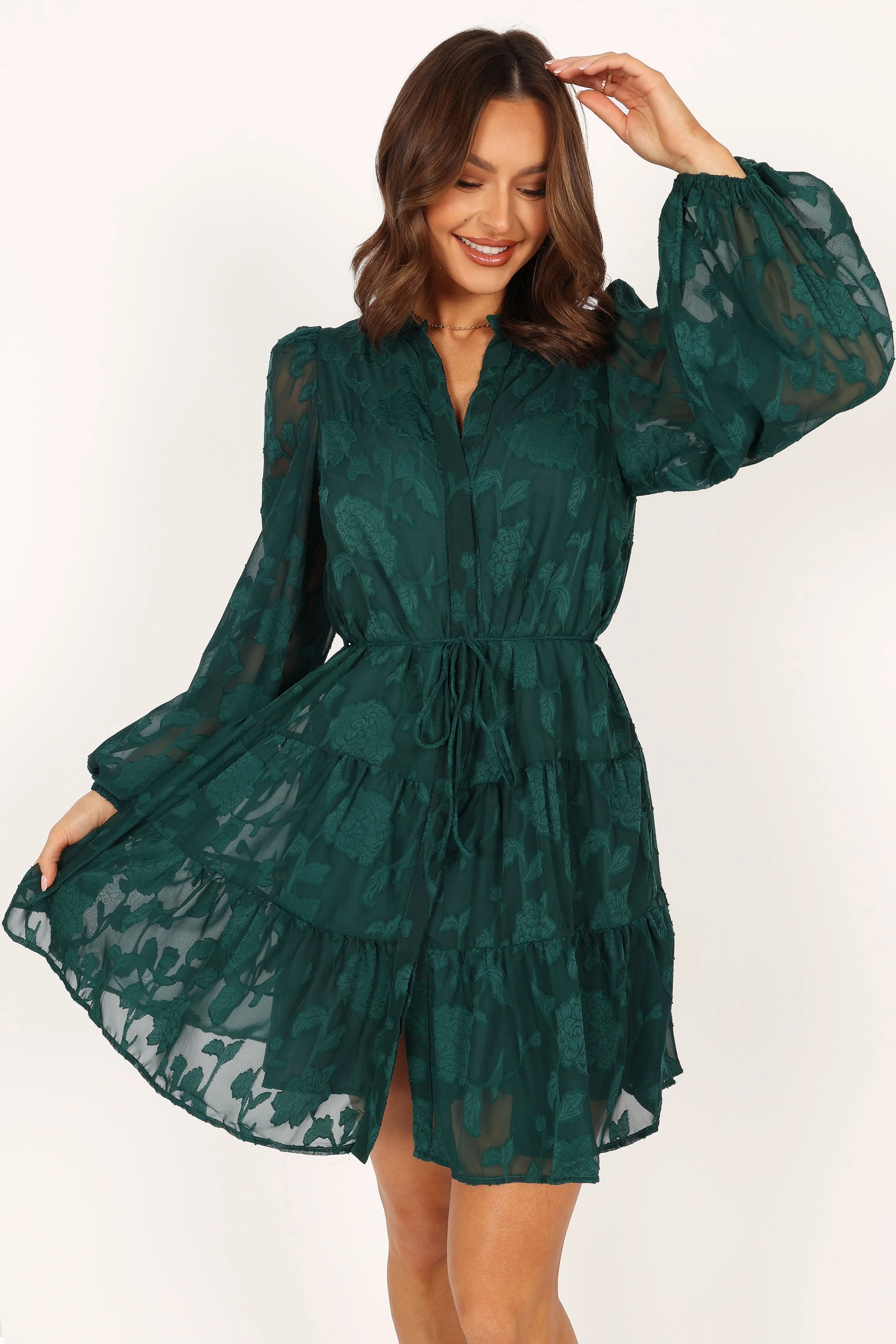 Monary Long Sleeve Mini Dress - Emerald