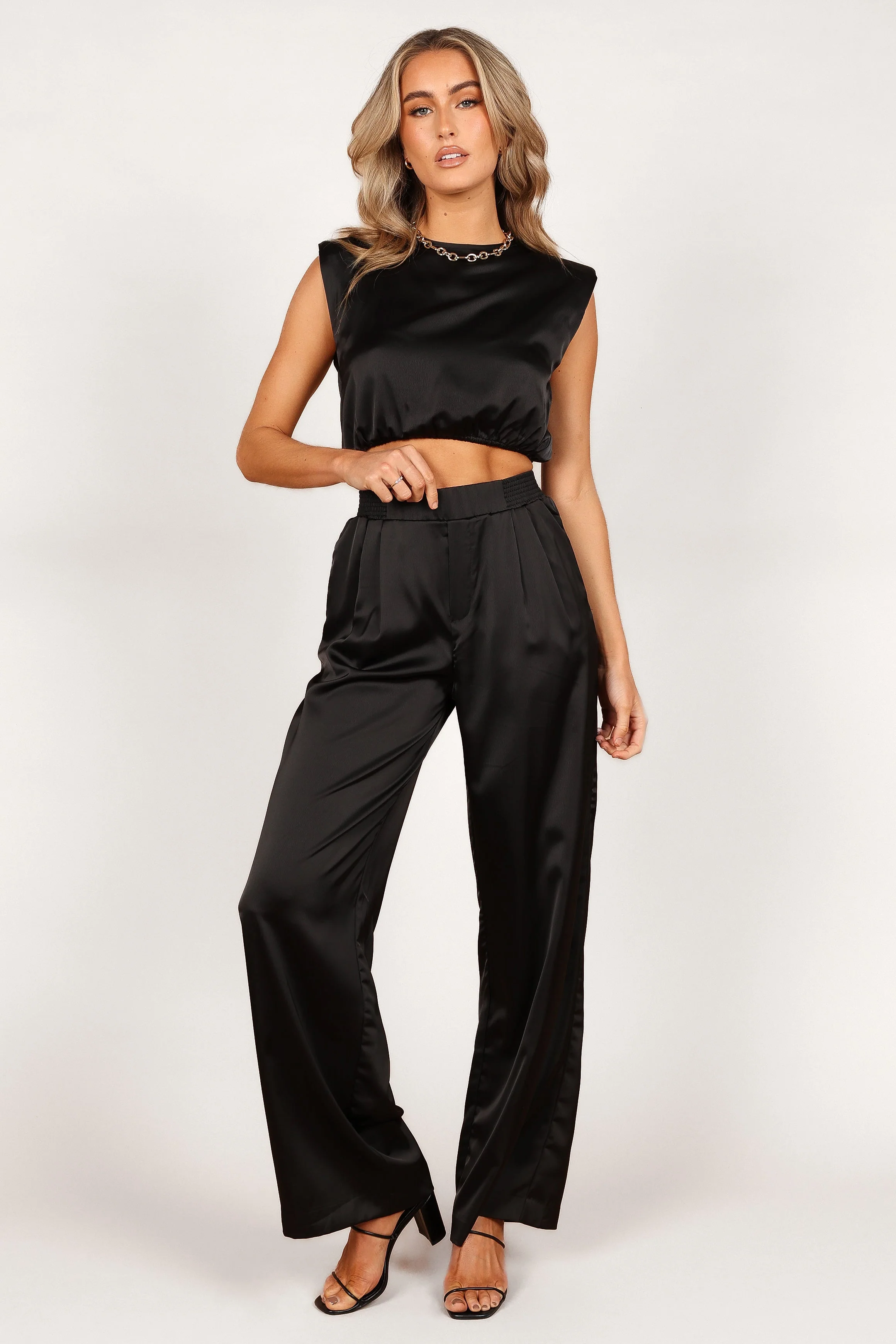 Elia Crop Top and Palazzo Pant Set - Black