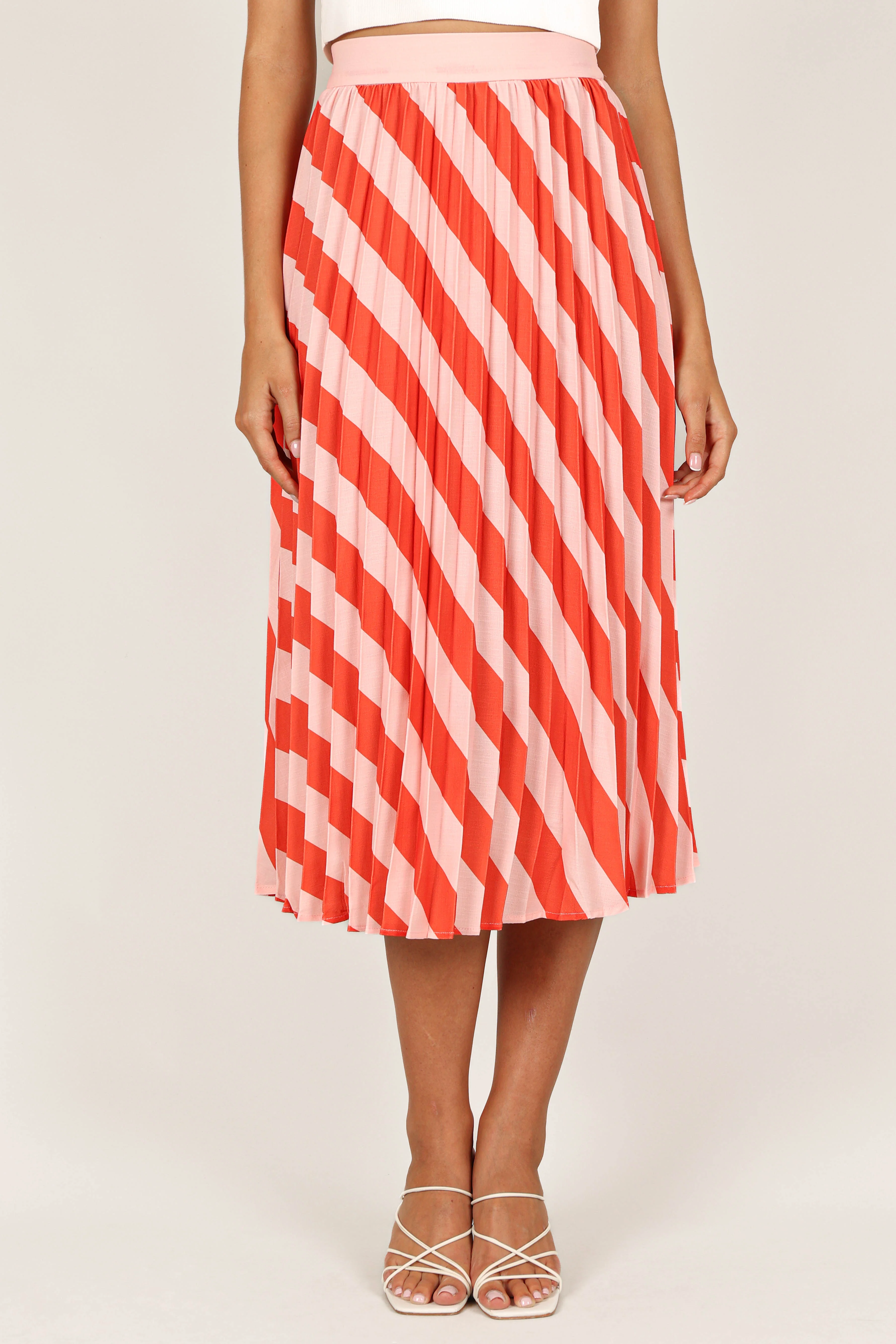 Kimberly Pleat Midi Skirt - Pink Stripe