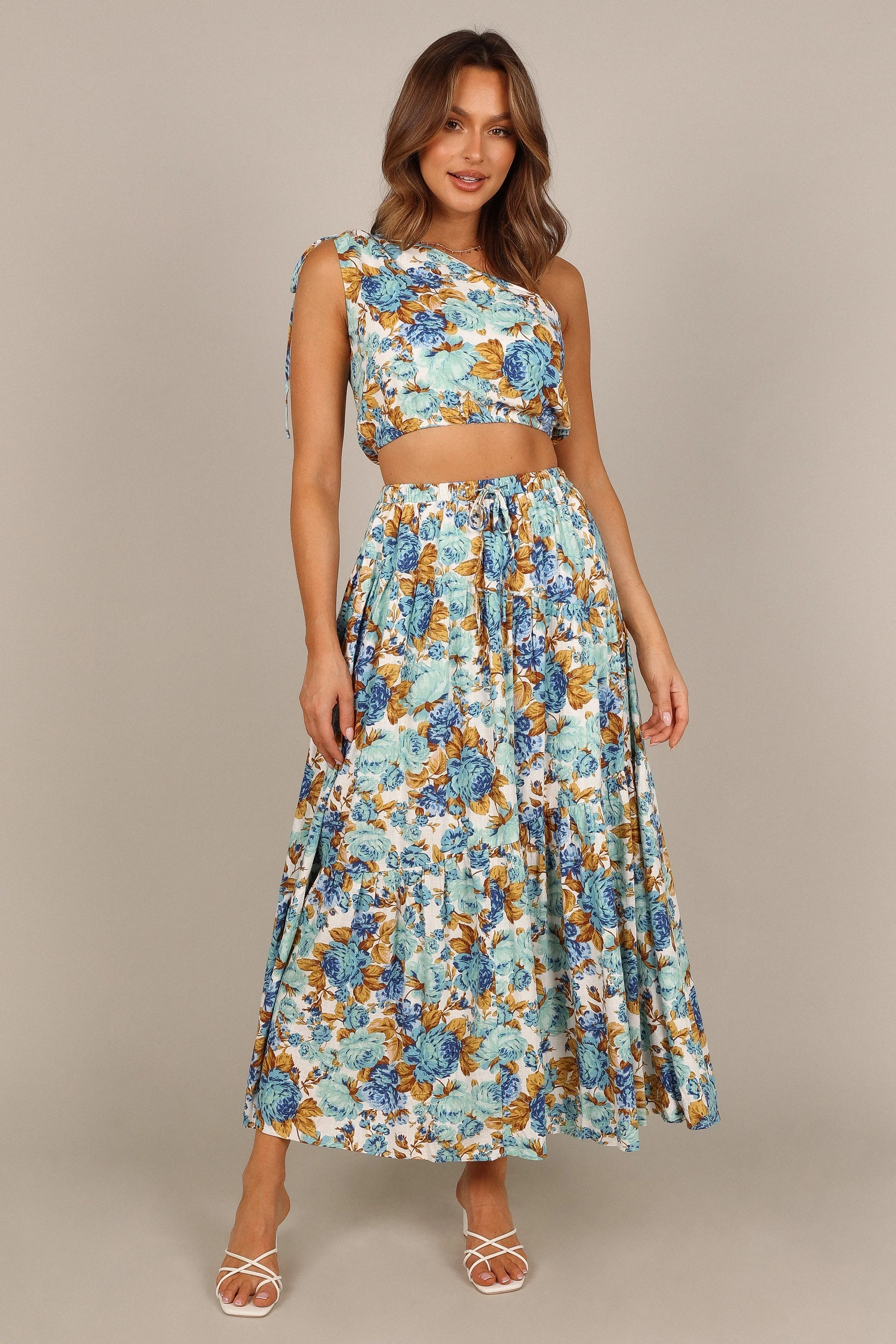 Jules High Waisted Maxi Skirt - Blue Floral