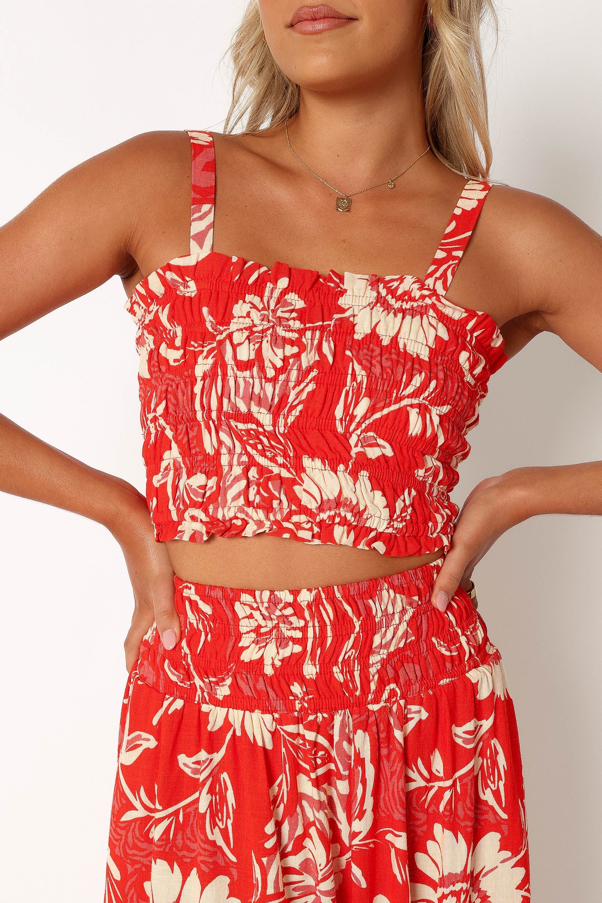 Kessie Shirred Top - Red White