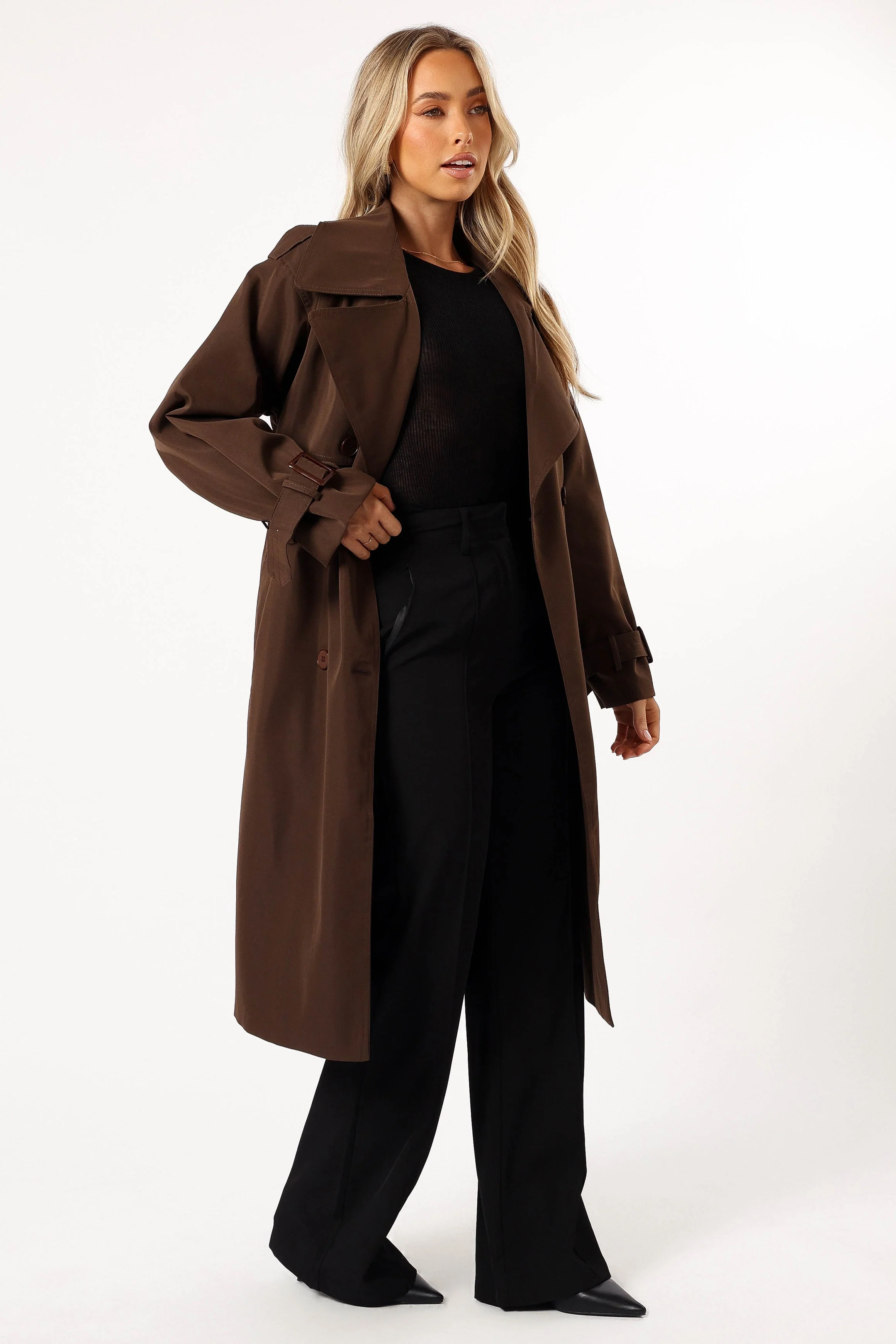 Billy Button Front Trench Coat  - Chocolate Brown