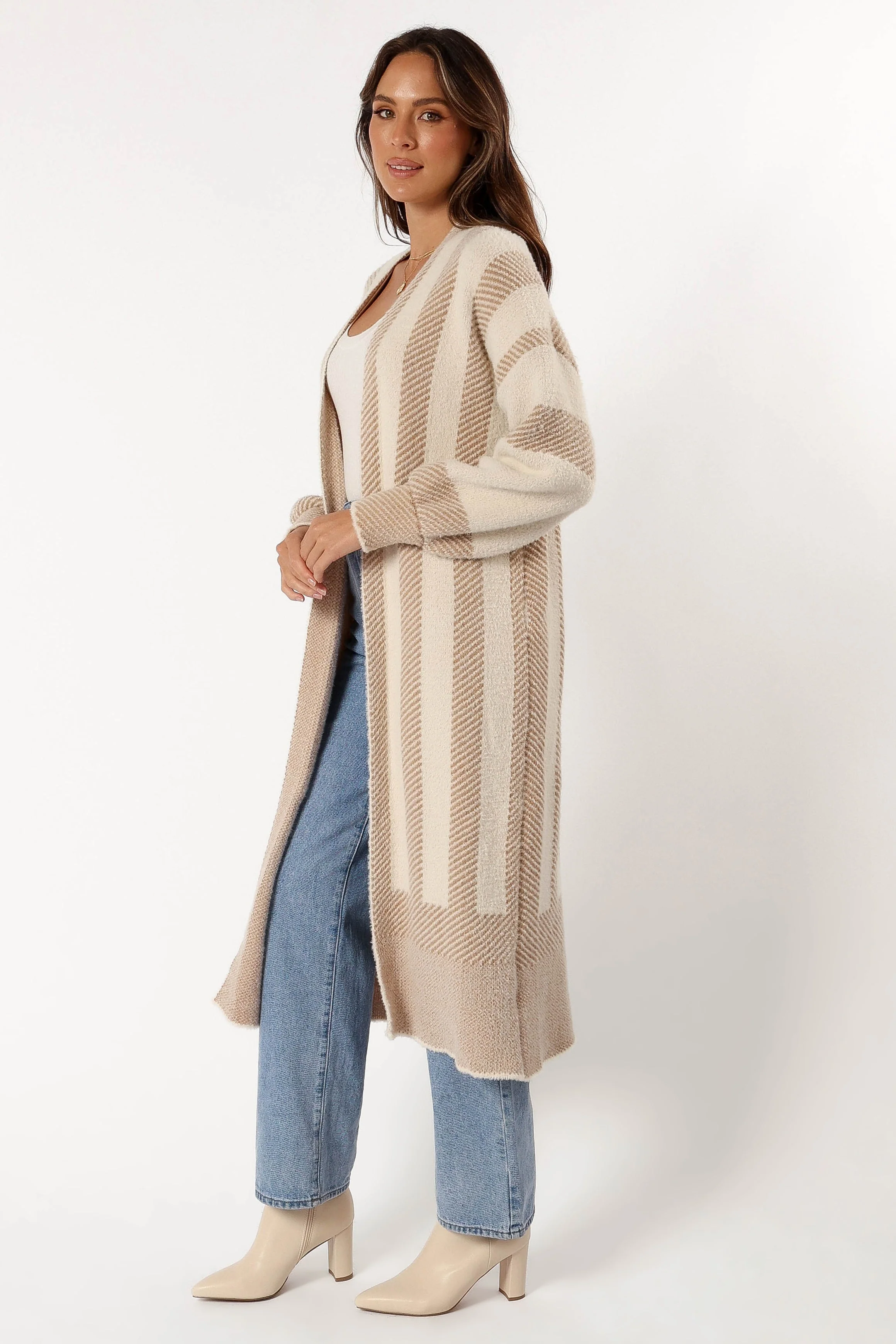 Anita Stripe Long Cardigan - Beige