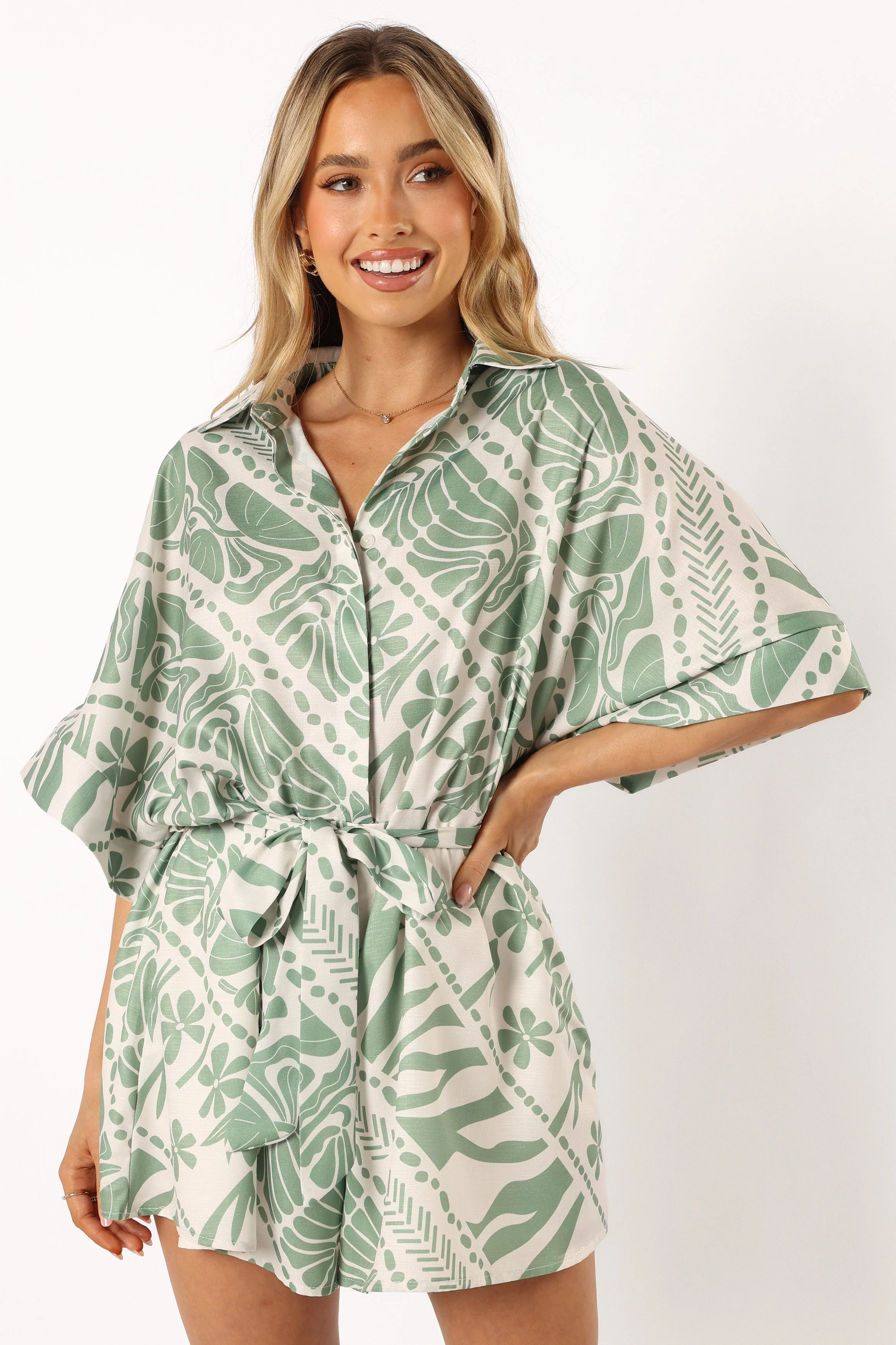 Leila Playsuit - Olive Print