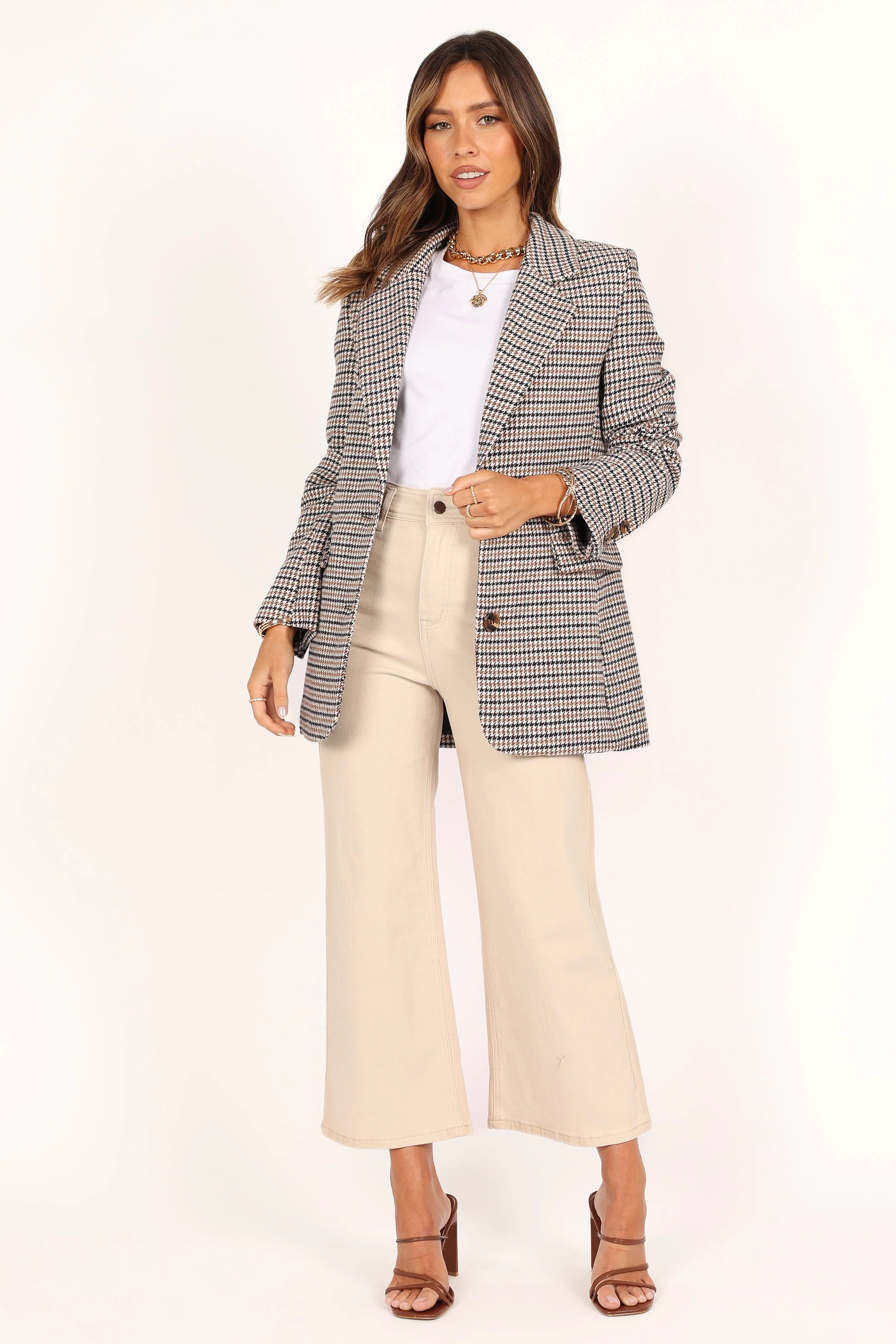 Genevieve Small Plaid Blazer - Brown