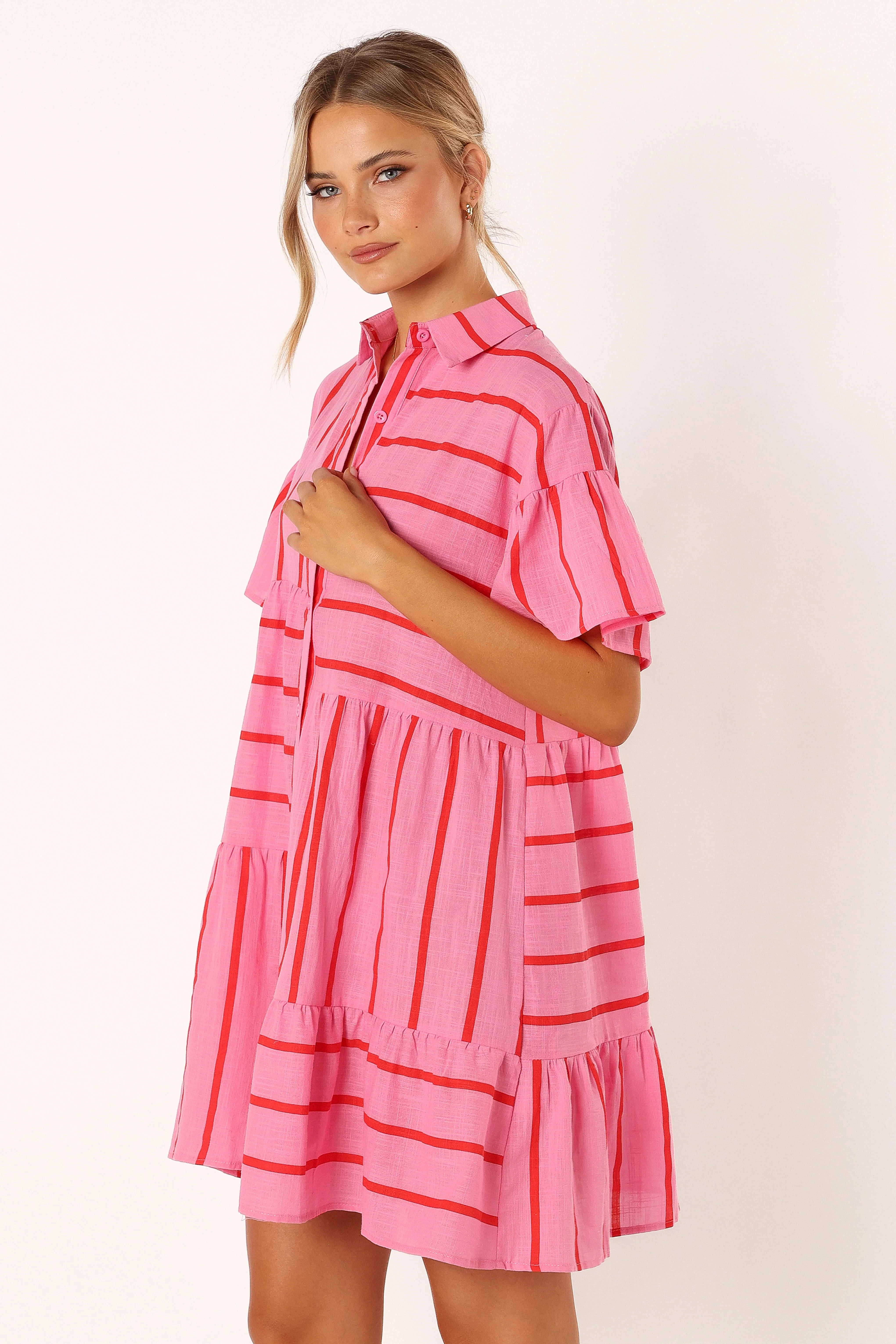 Peachy Mini Linen Dress - Pink Red