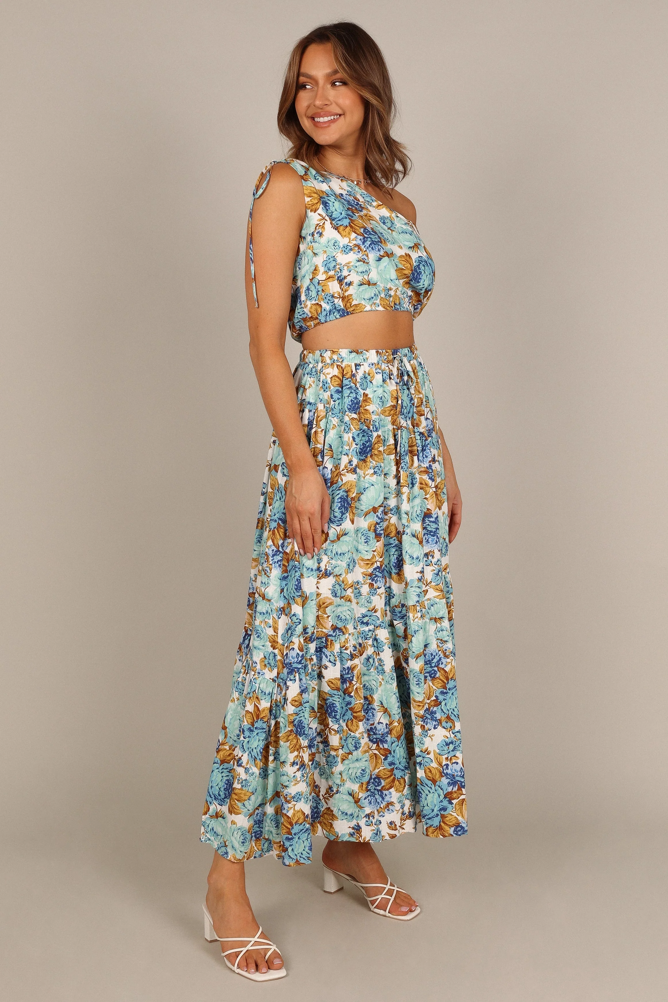 Jules High Waisted Maxi Skirt - Blue Floral