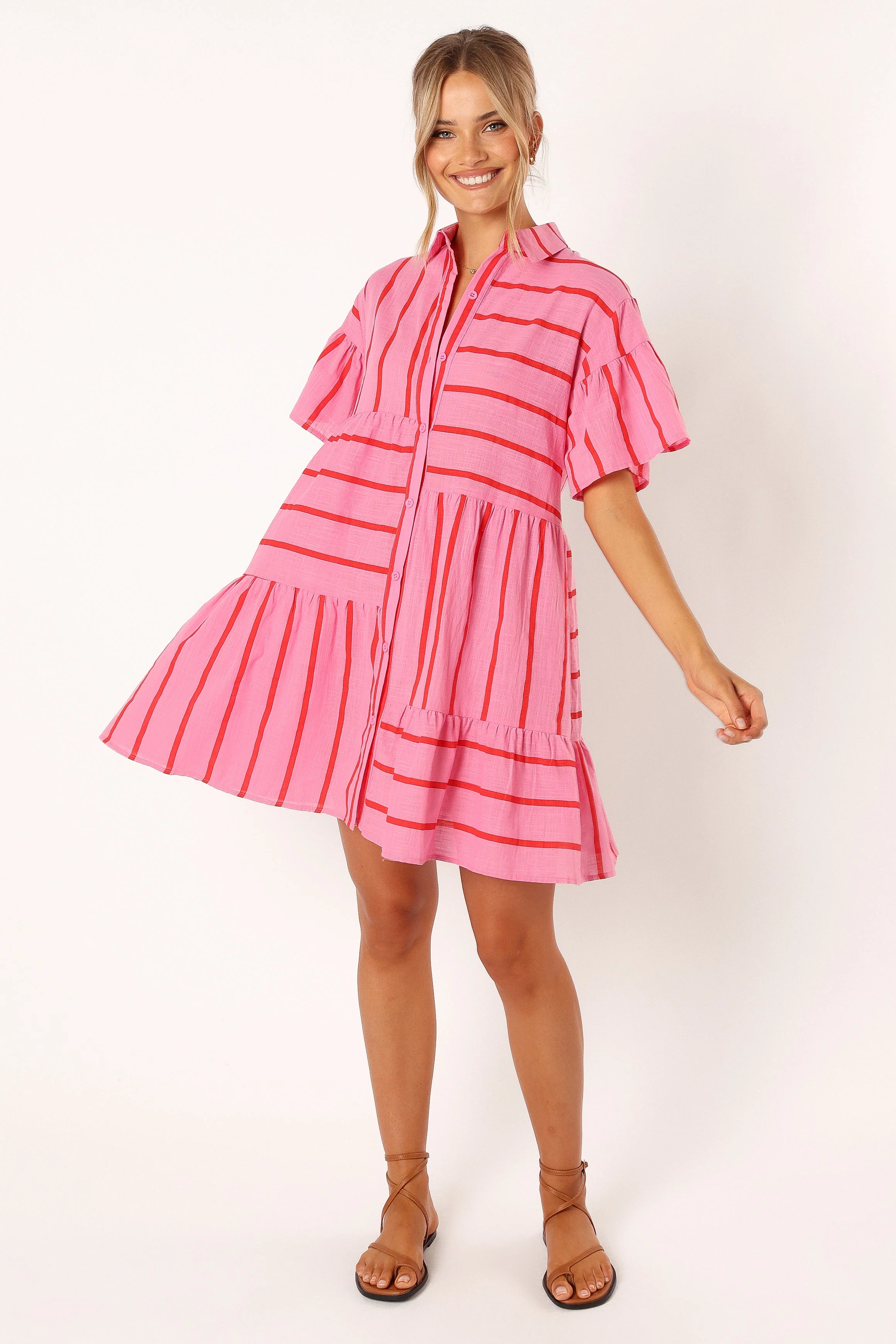 Peachy Mini Linen Dress - Pink Red