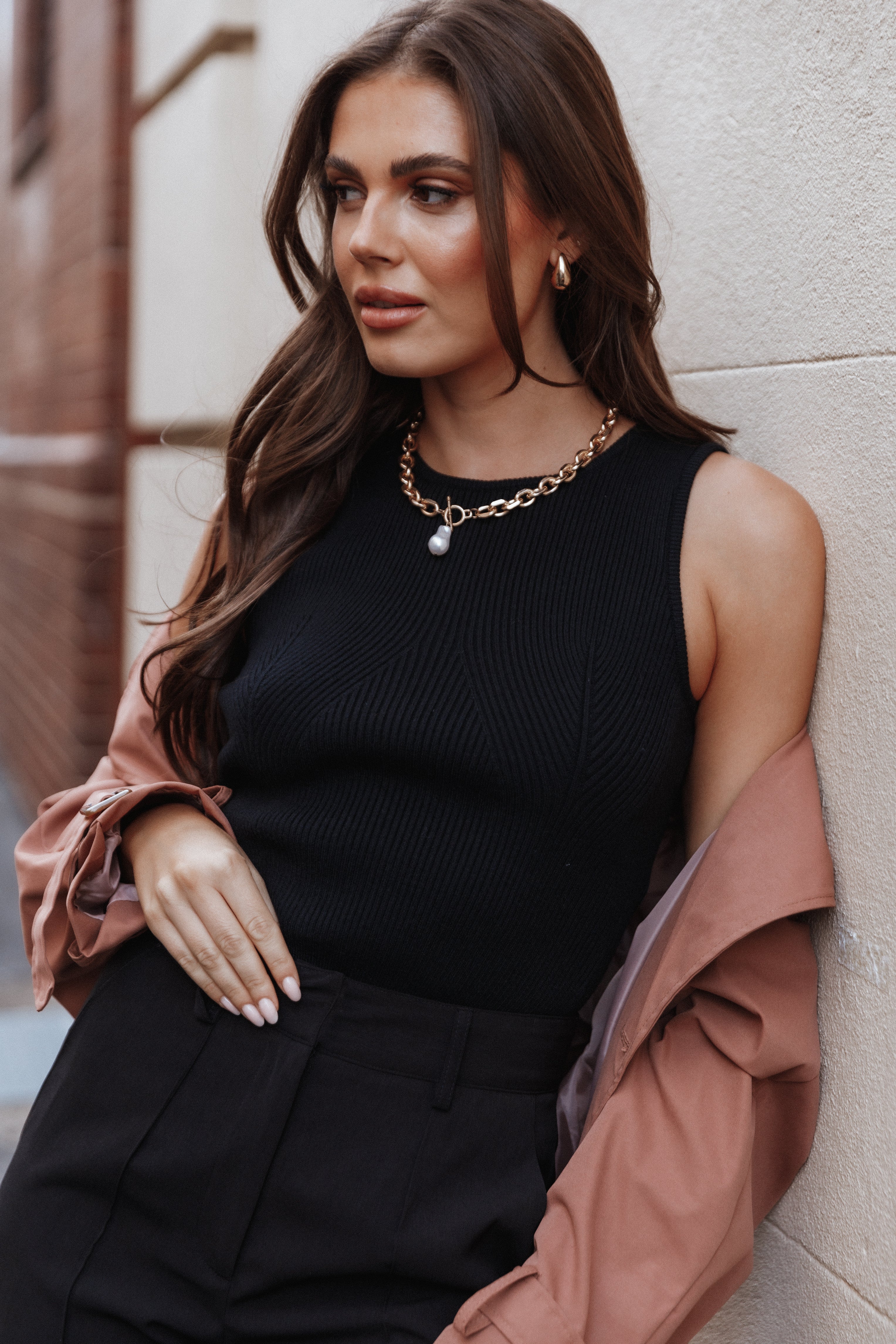 Davie Ribbed Knit Top - Black