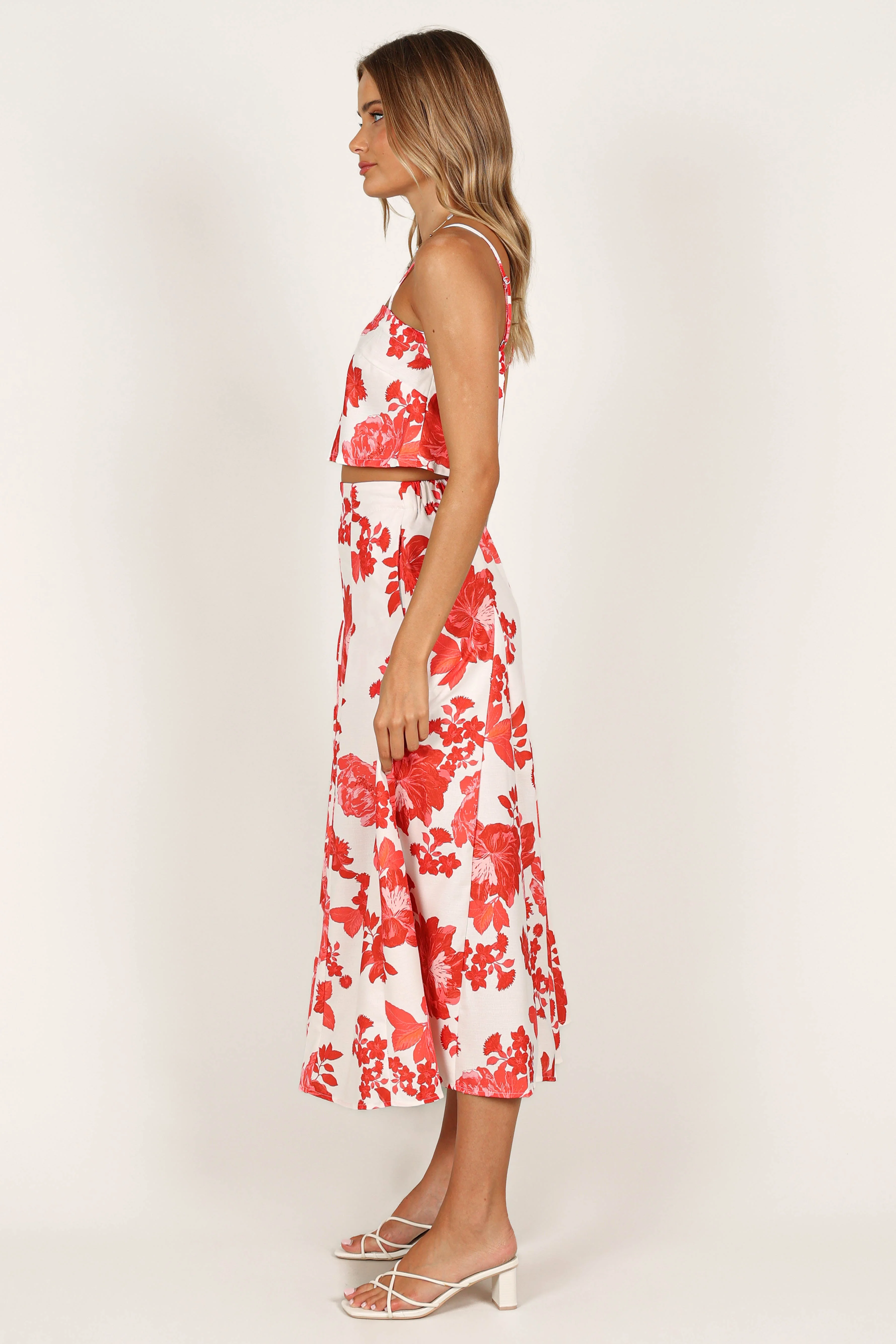 Renee Midi Skirt - Red Floral