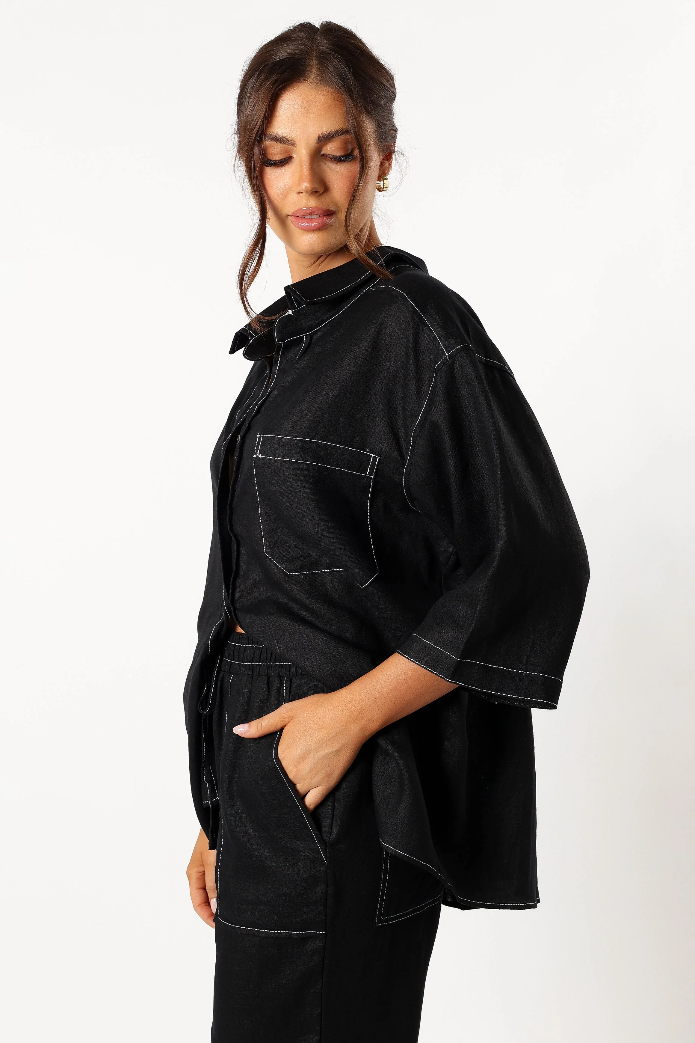 Sara Contrast Stitch Shirt - Black