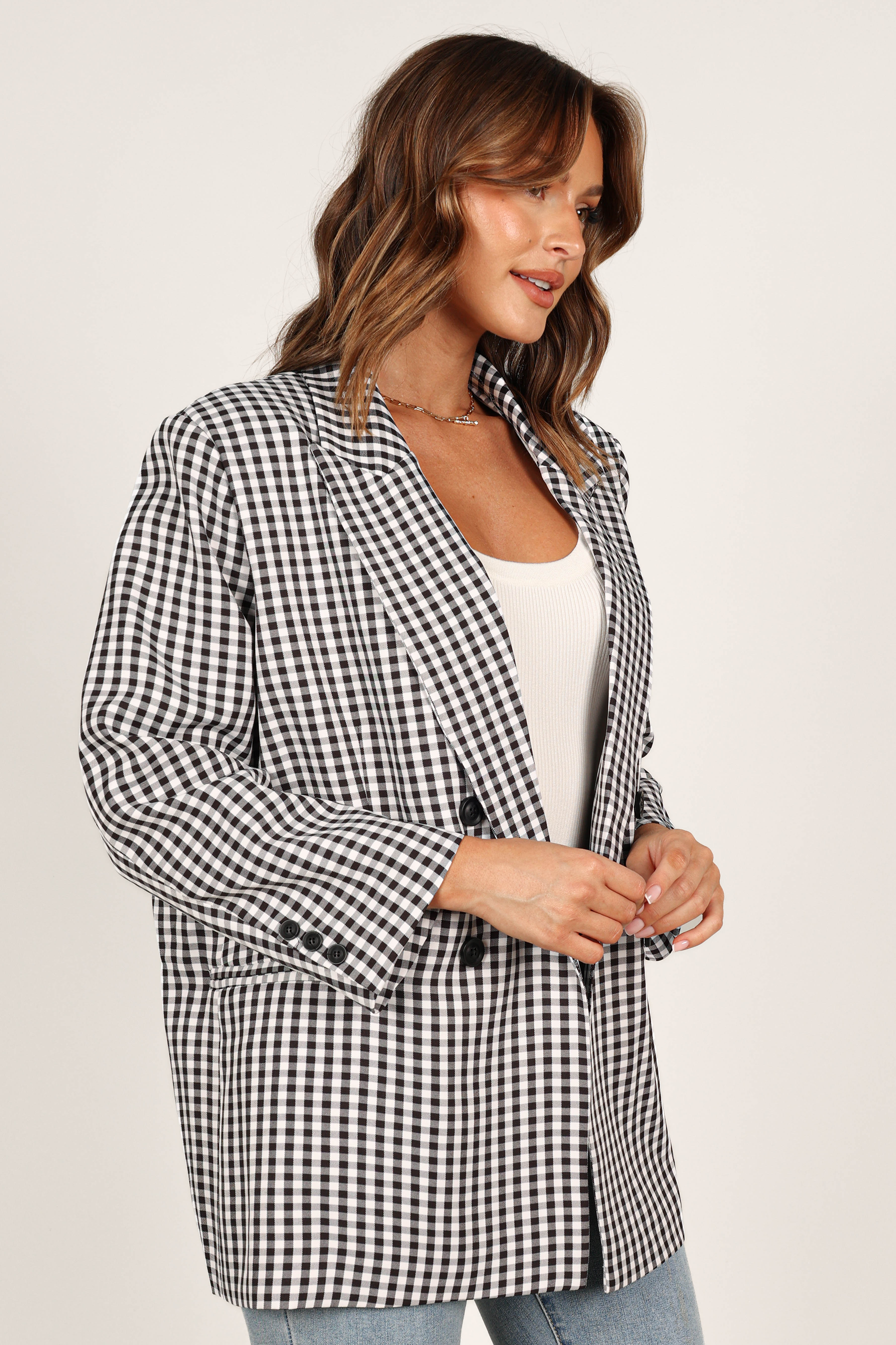 Magnolia Gingham Double Button Blazer - Black