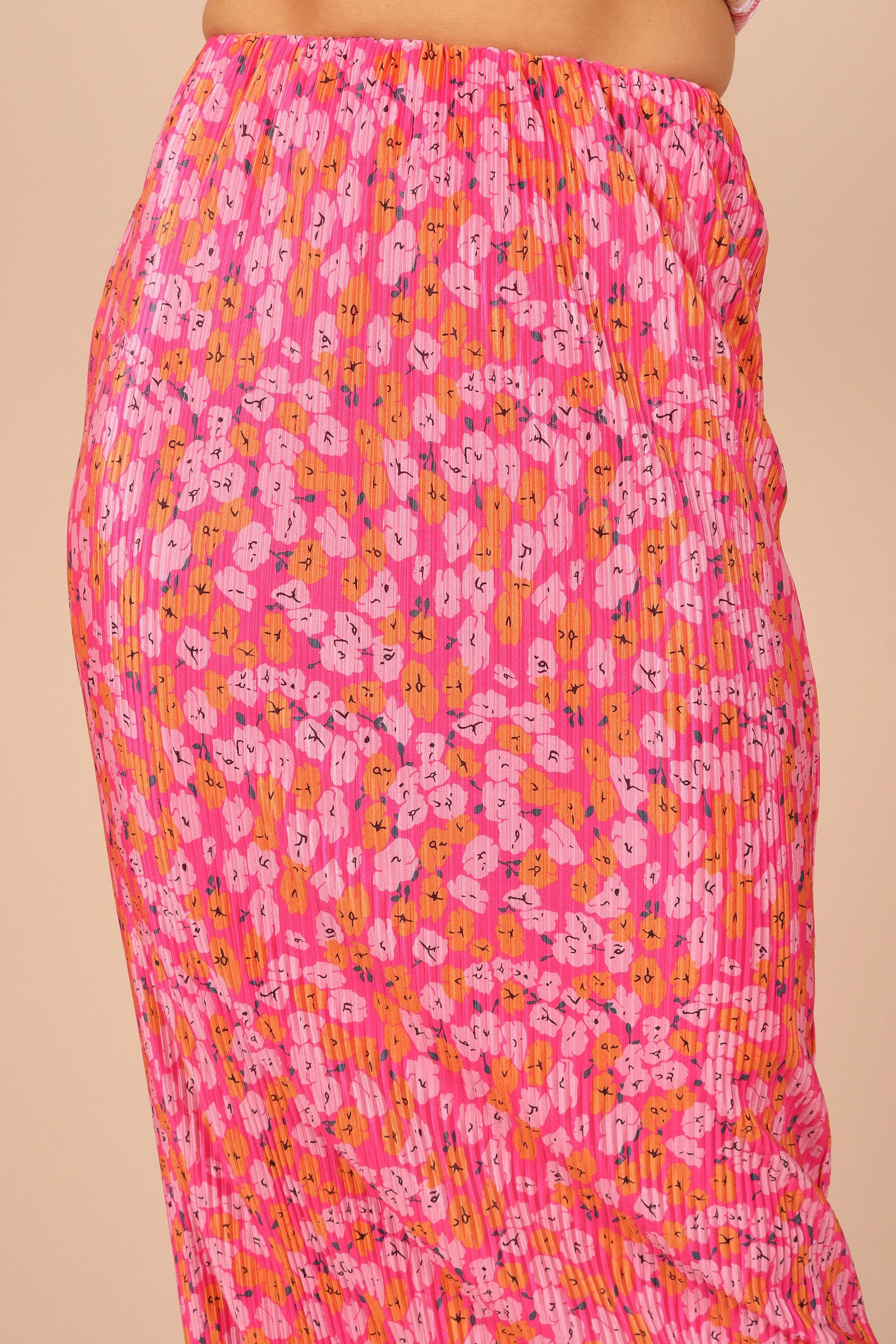 Minelli Pleat Midi Skirt - Hot Pink
