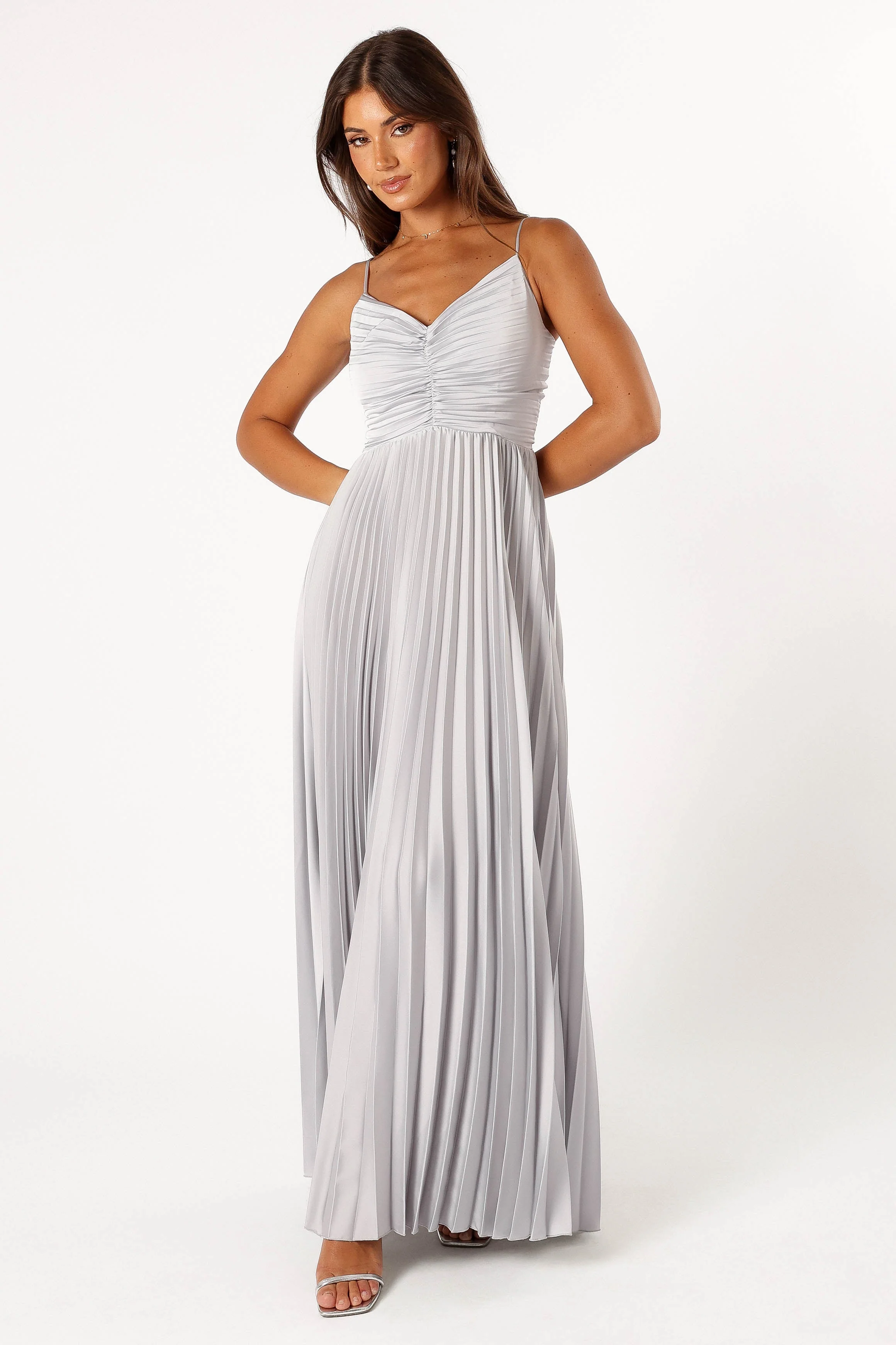 Naira Pleated Maxi Dress - Silver