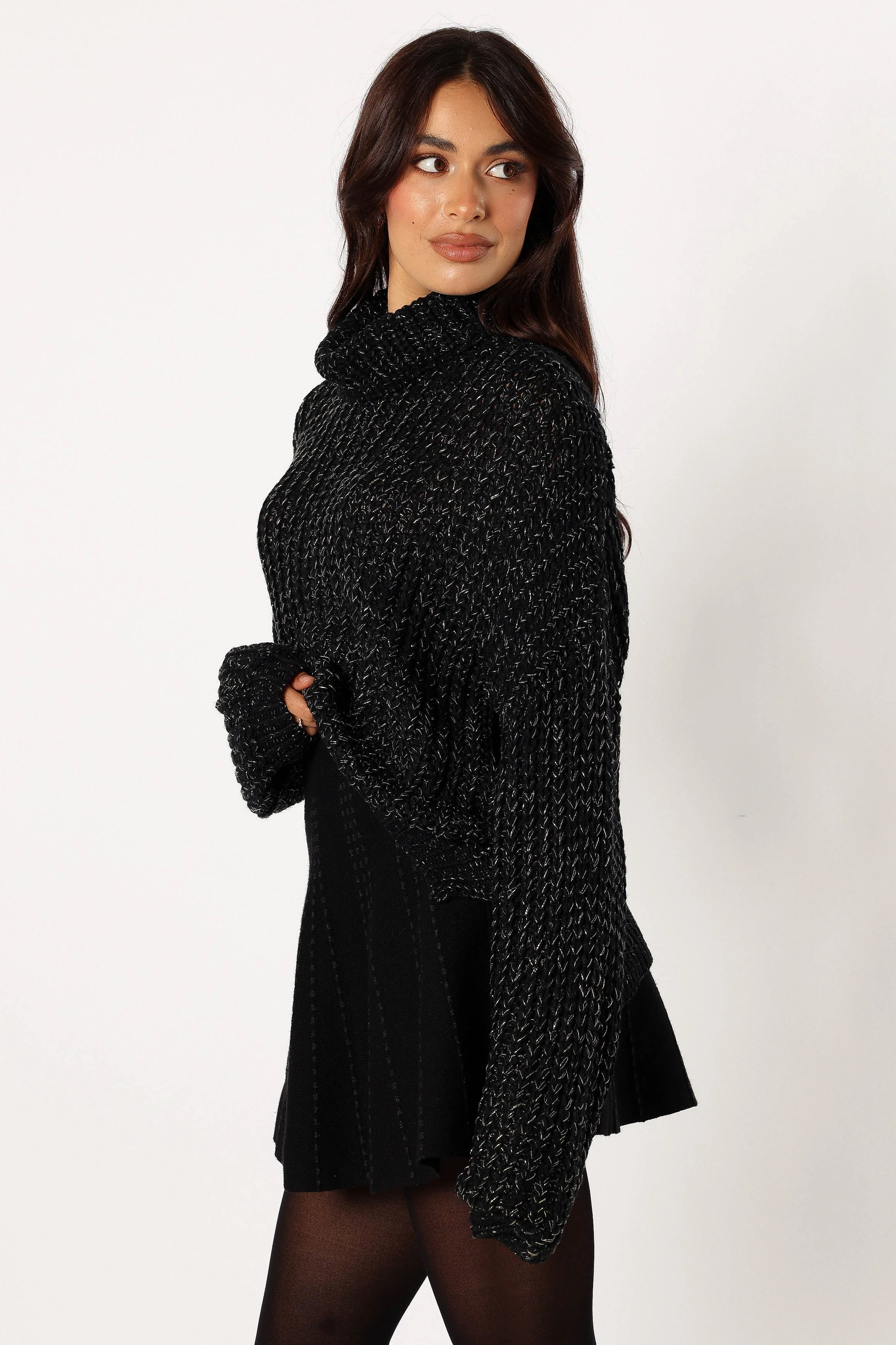 Eleanor Lurex Shine Knit Sweater - Black
