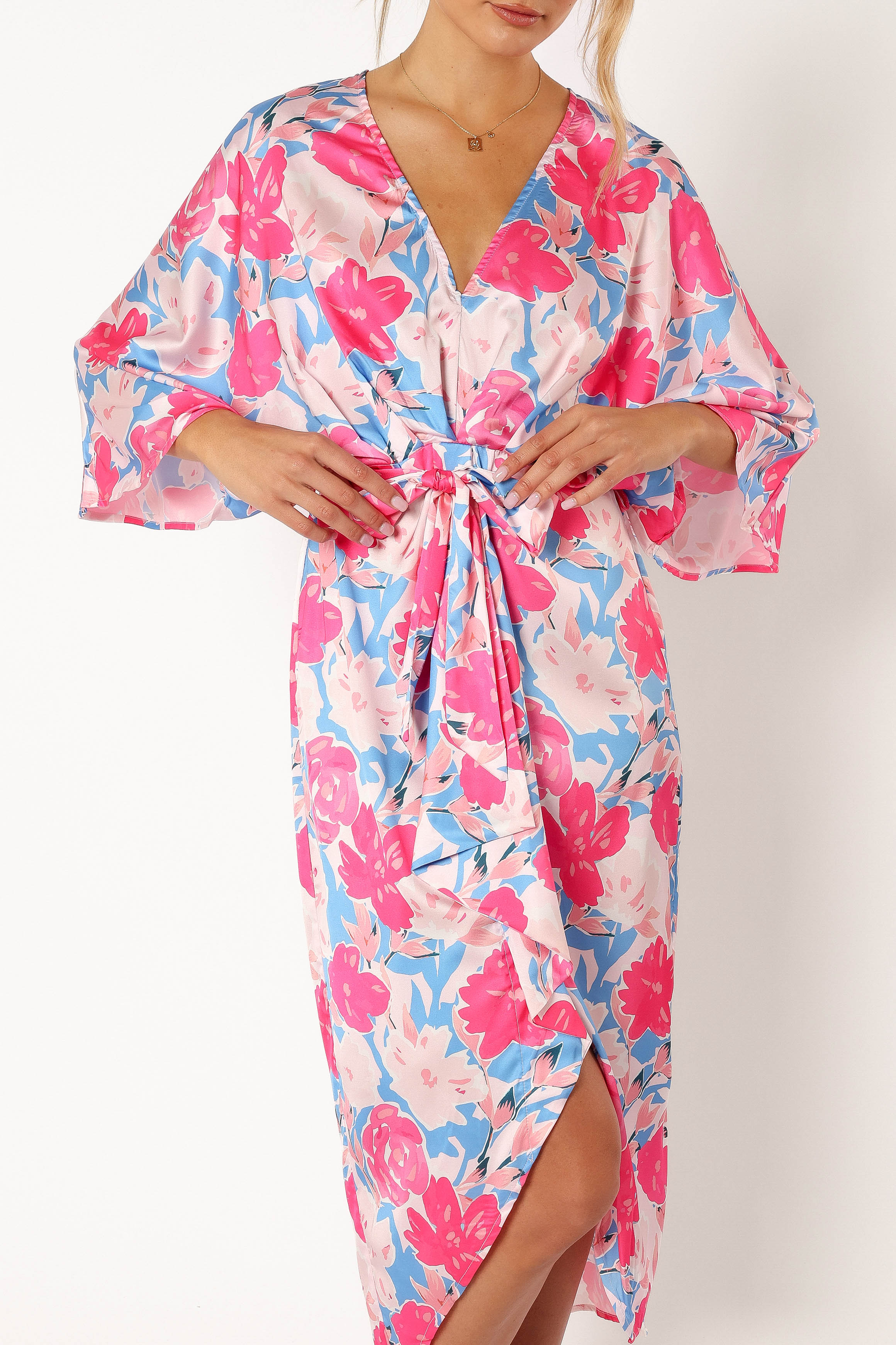 Lottie Wrap Midi Dress - Blue Floral