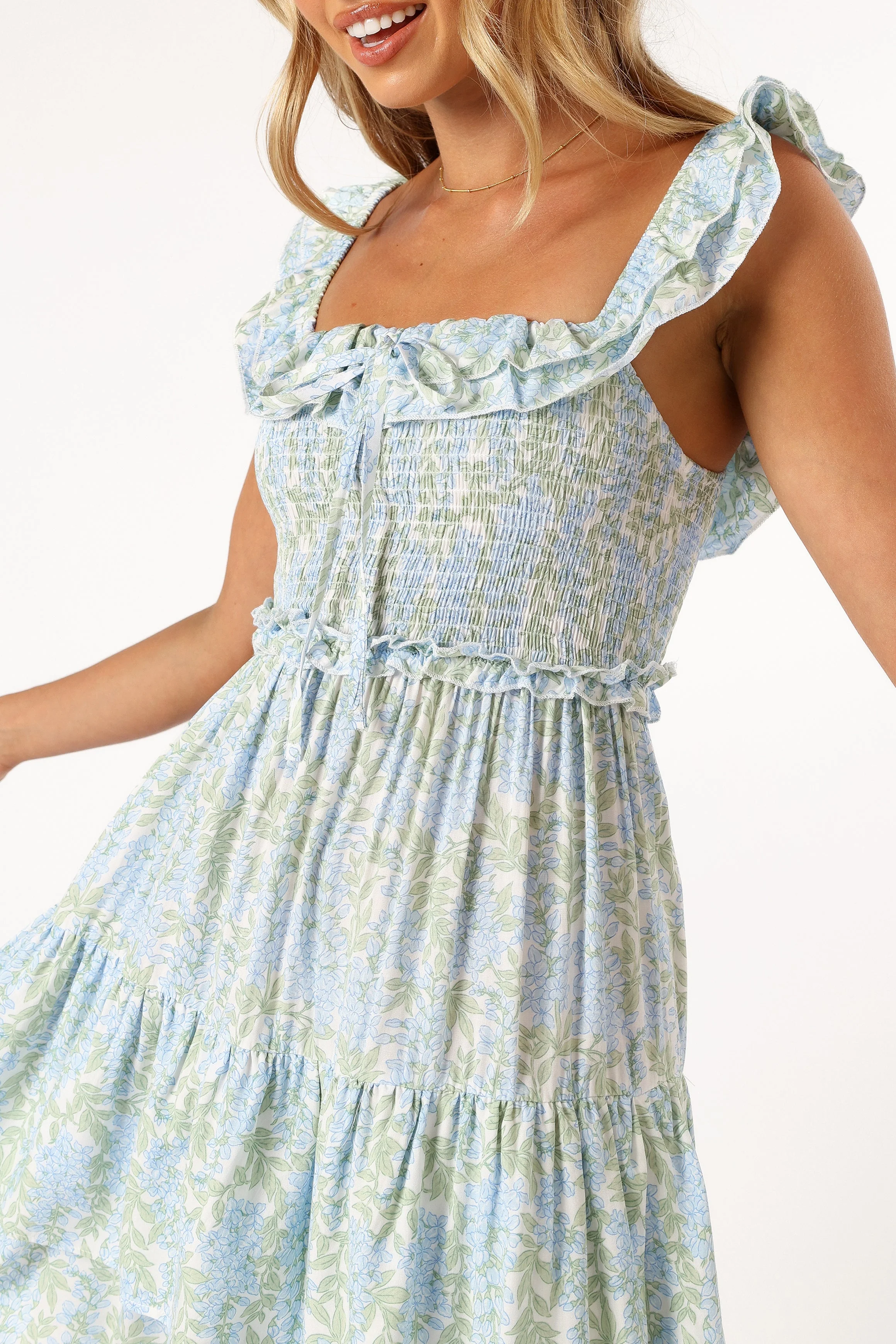 Kai Ruffle Mini Dress - Blue Floral