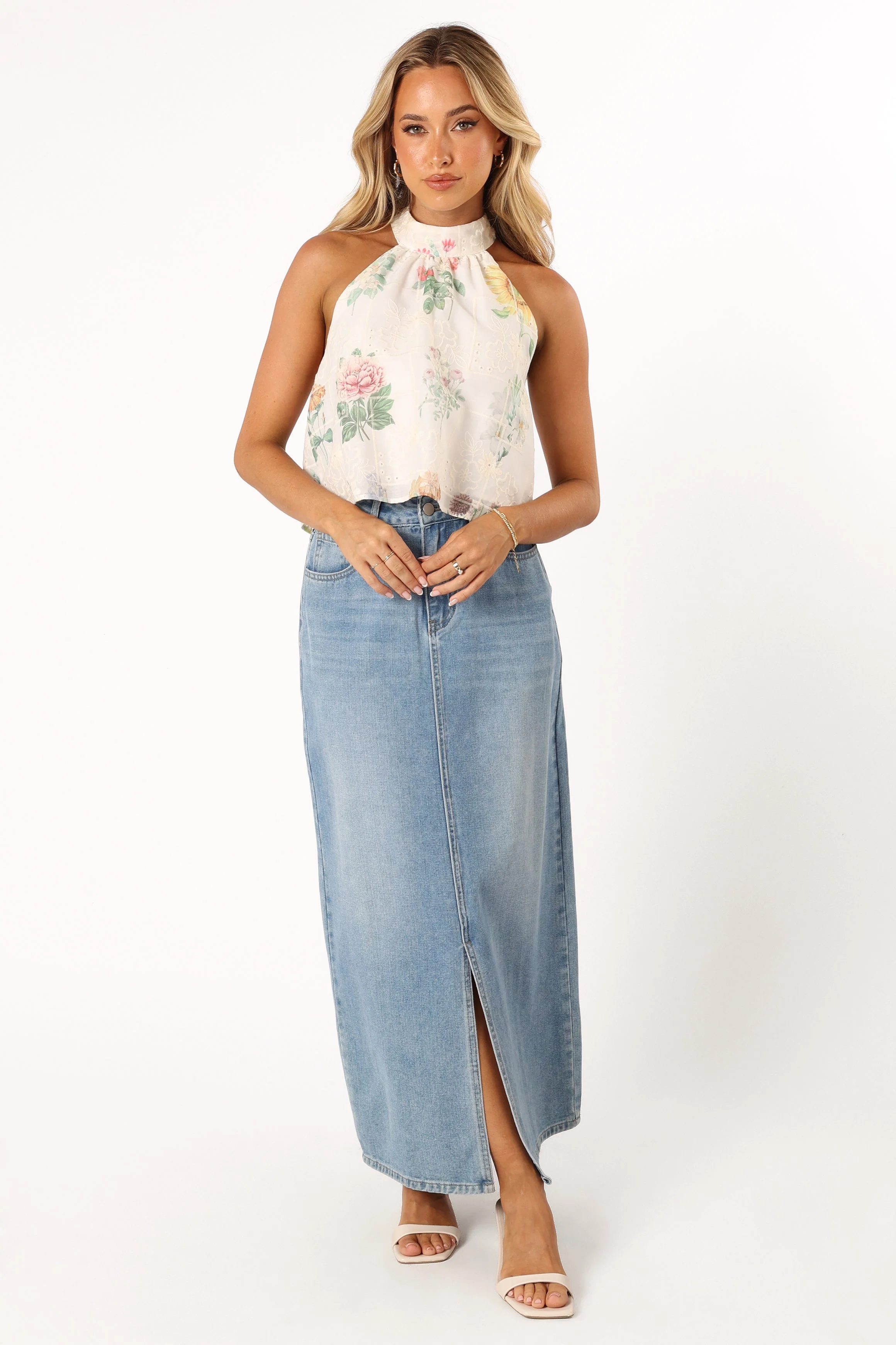Willa Halterneck Top - White Floral