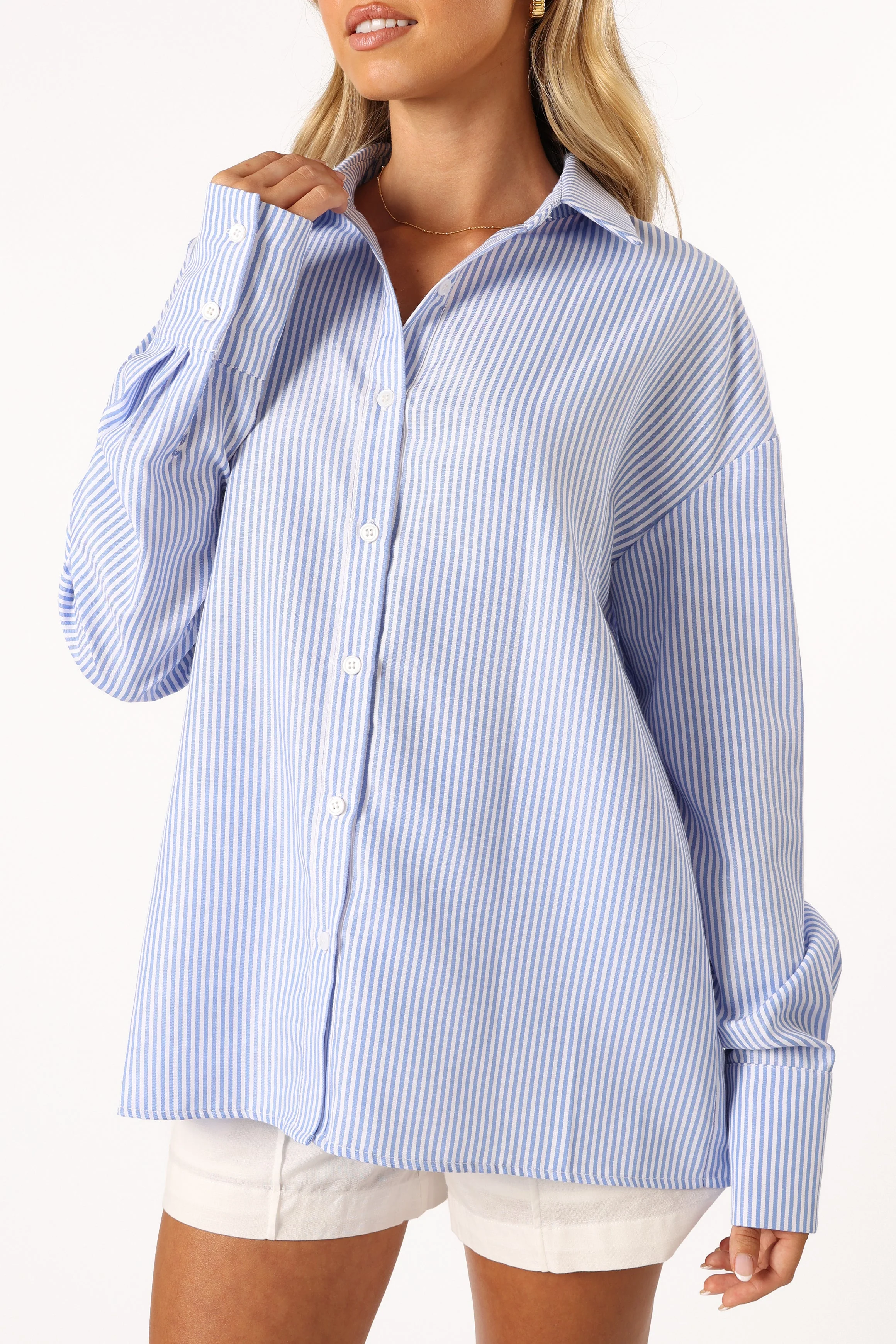 Murphy Button Up Long Sleeve Top - Blue Stripe