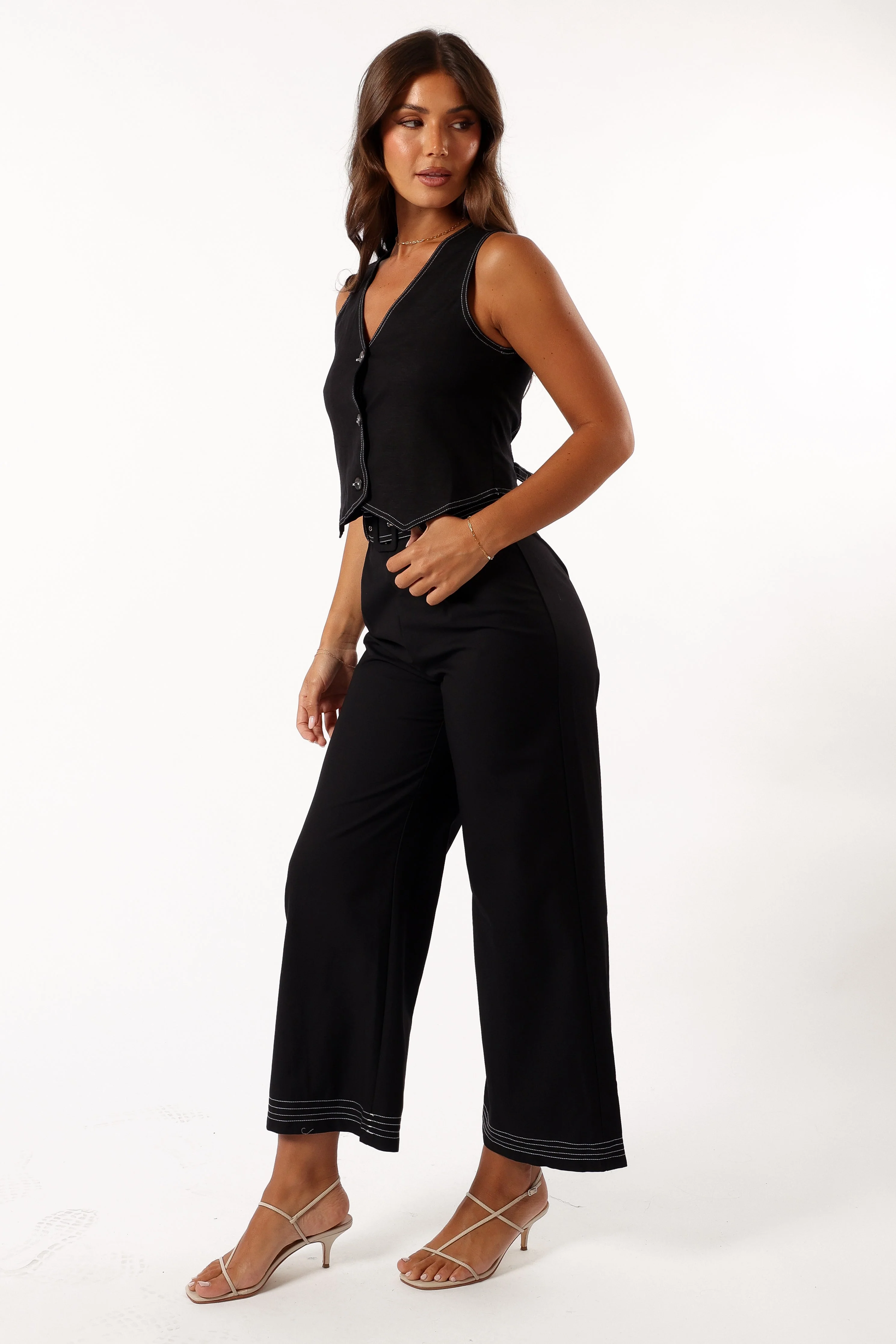 Dellia Contrast Stitch Pants - Black