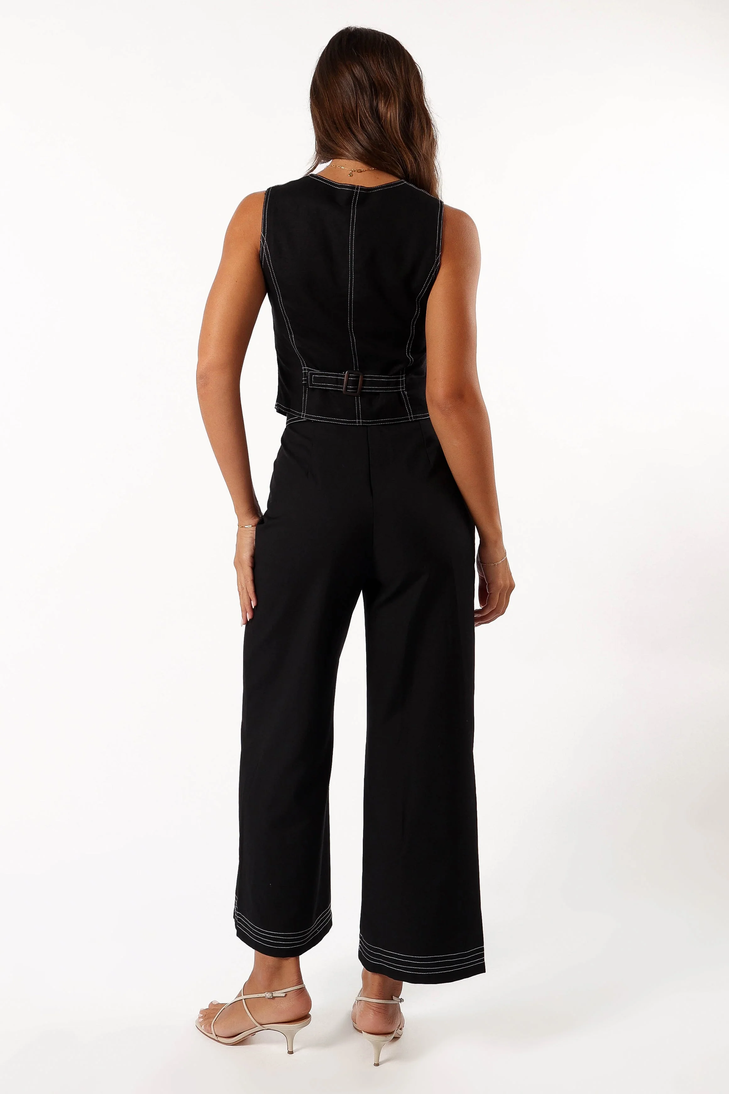 Dellia Contrast Stitch Pants - Black