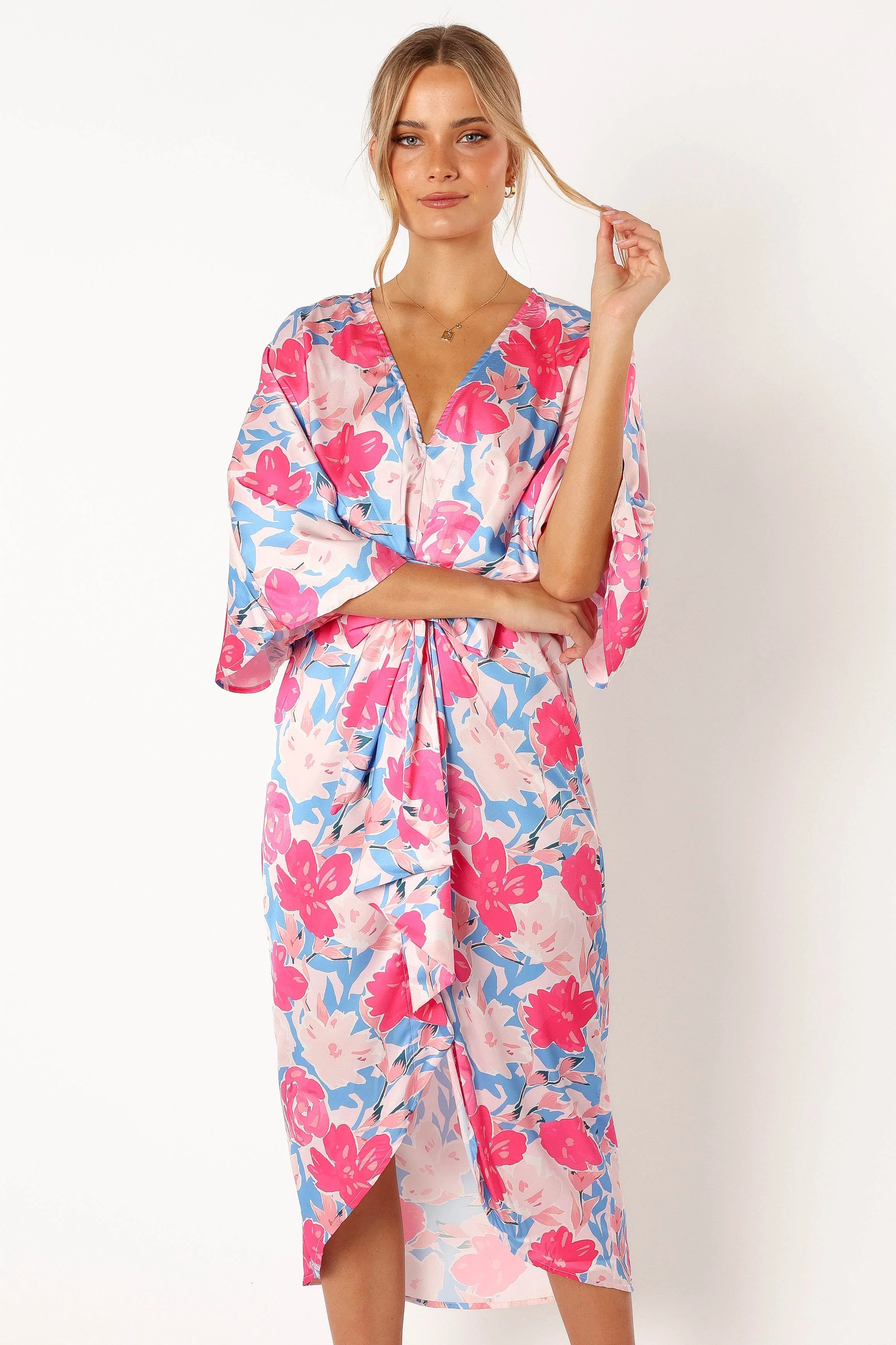 Lottie Wrap Midi Dress - Blue Floral