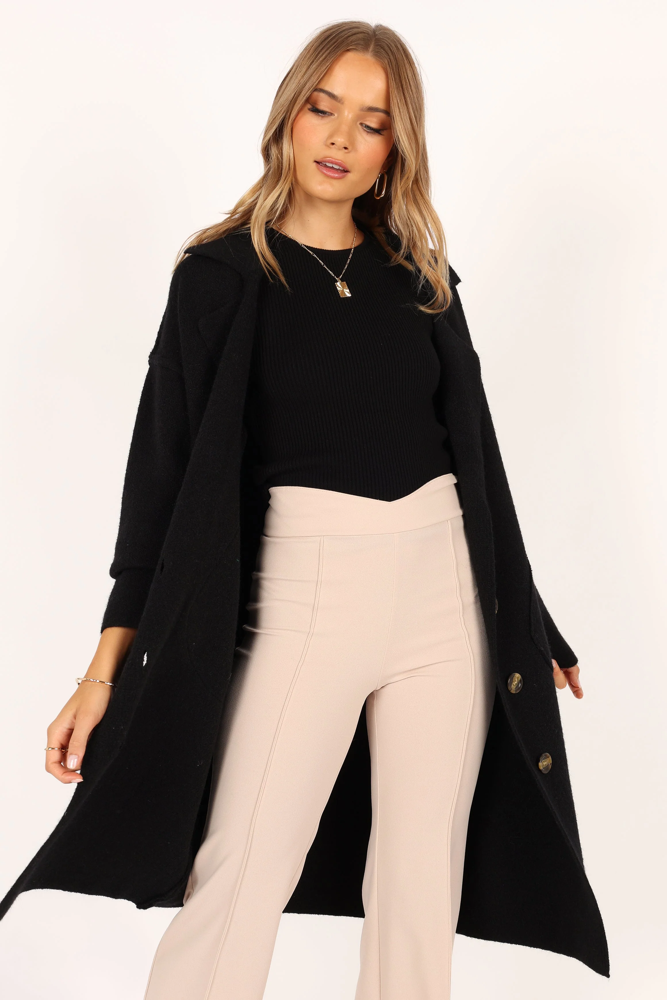 Ivy Button Front Coatigan - Black
