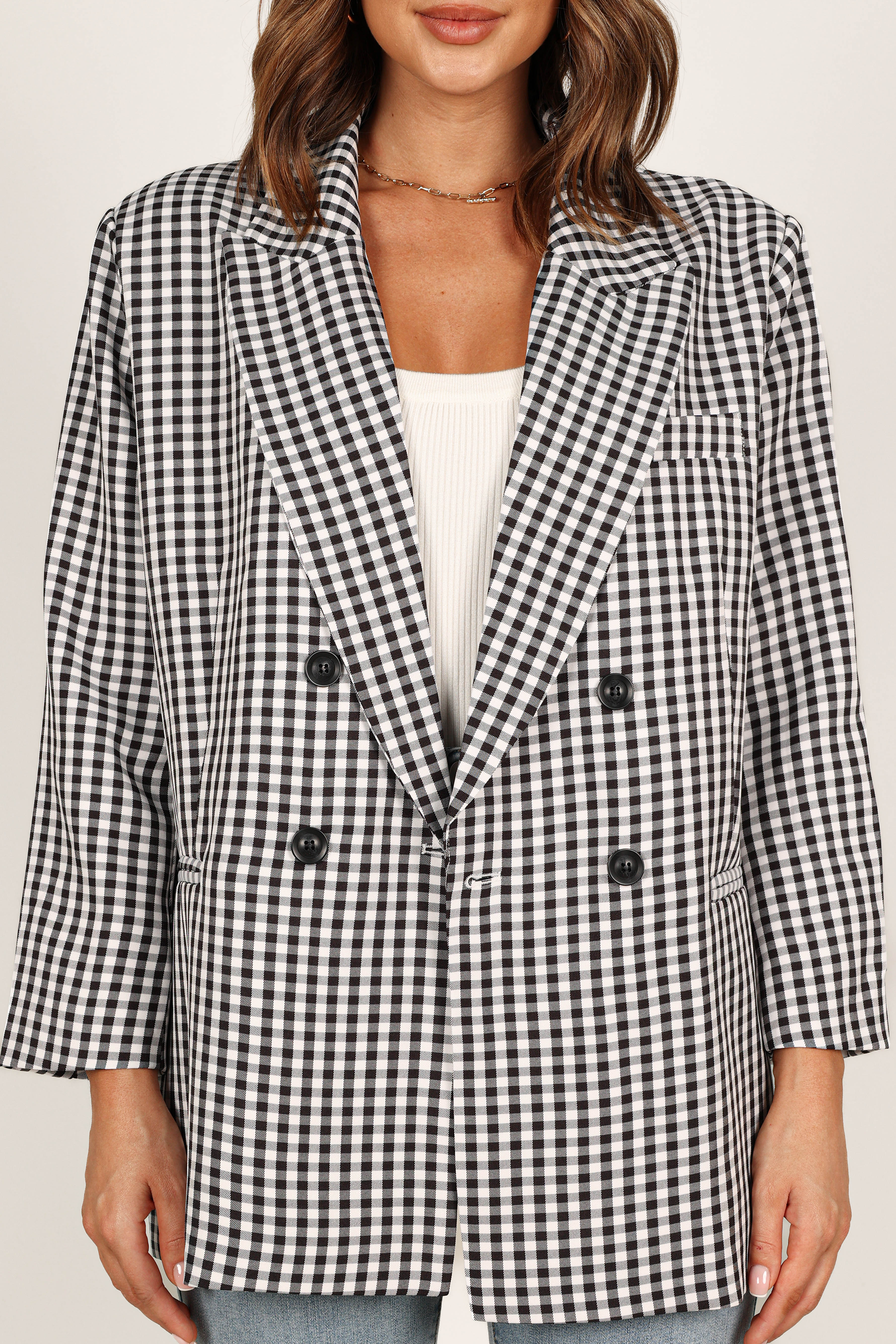 Magnolia Gingham Double Button Blazer - Black