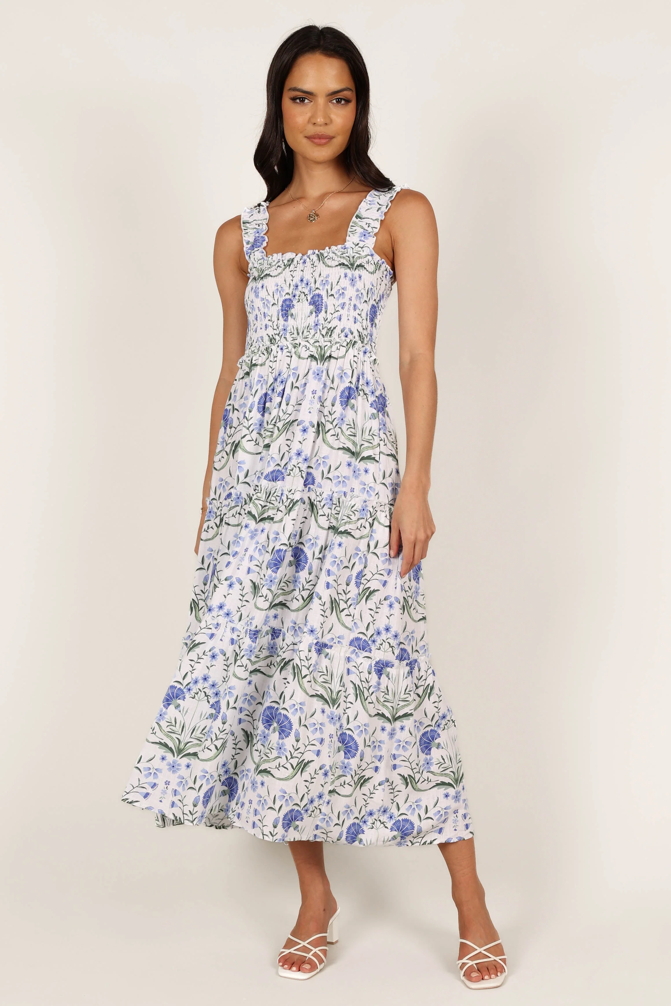 August Shirred Maxi Dress - Blue Floral