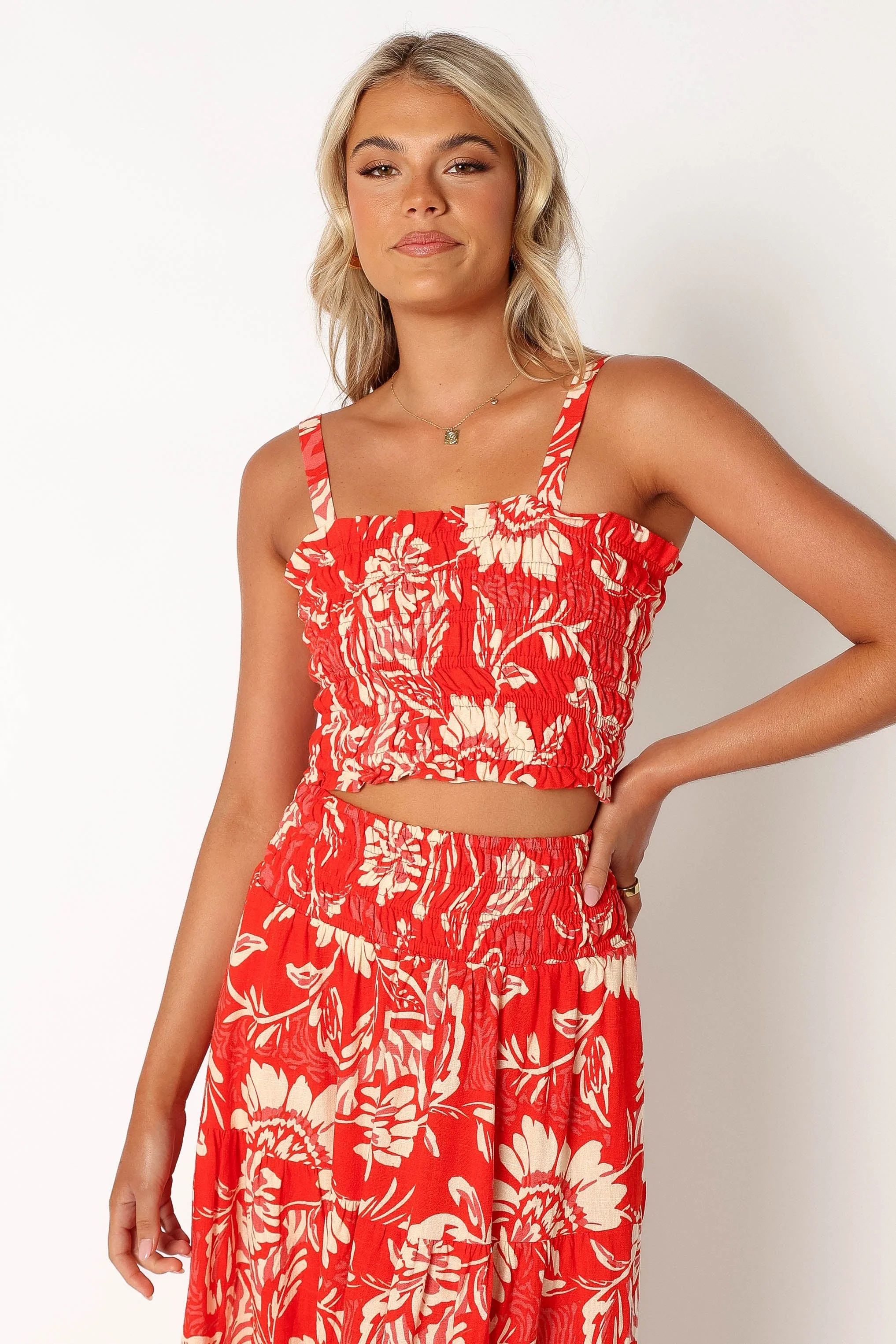 Kessie Shirred Top - Red White