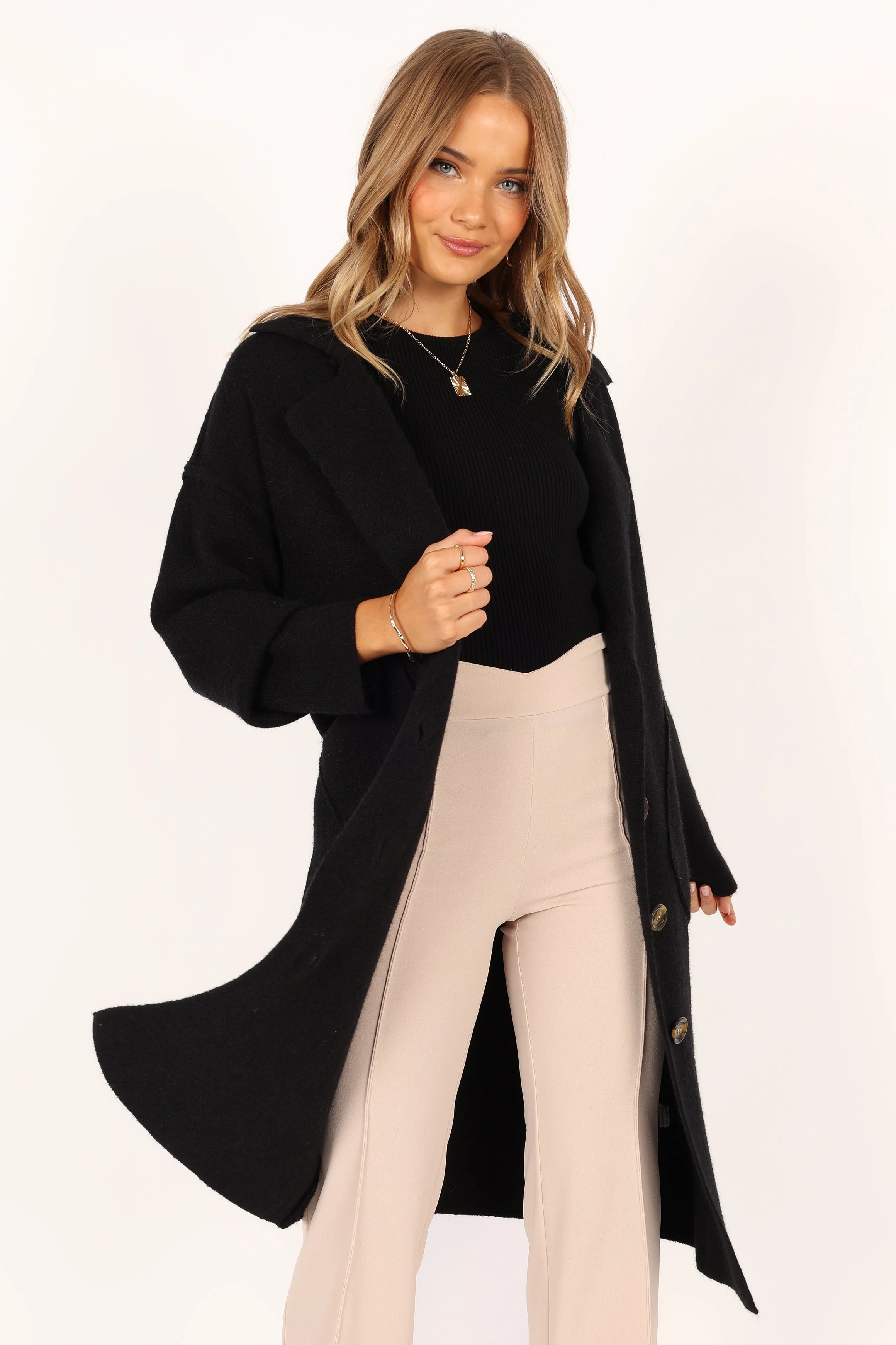 Ivy Button Front Coatigan - Black