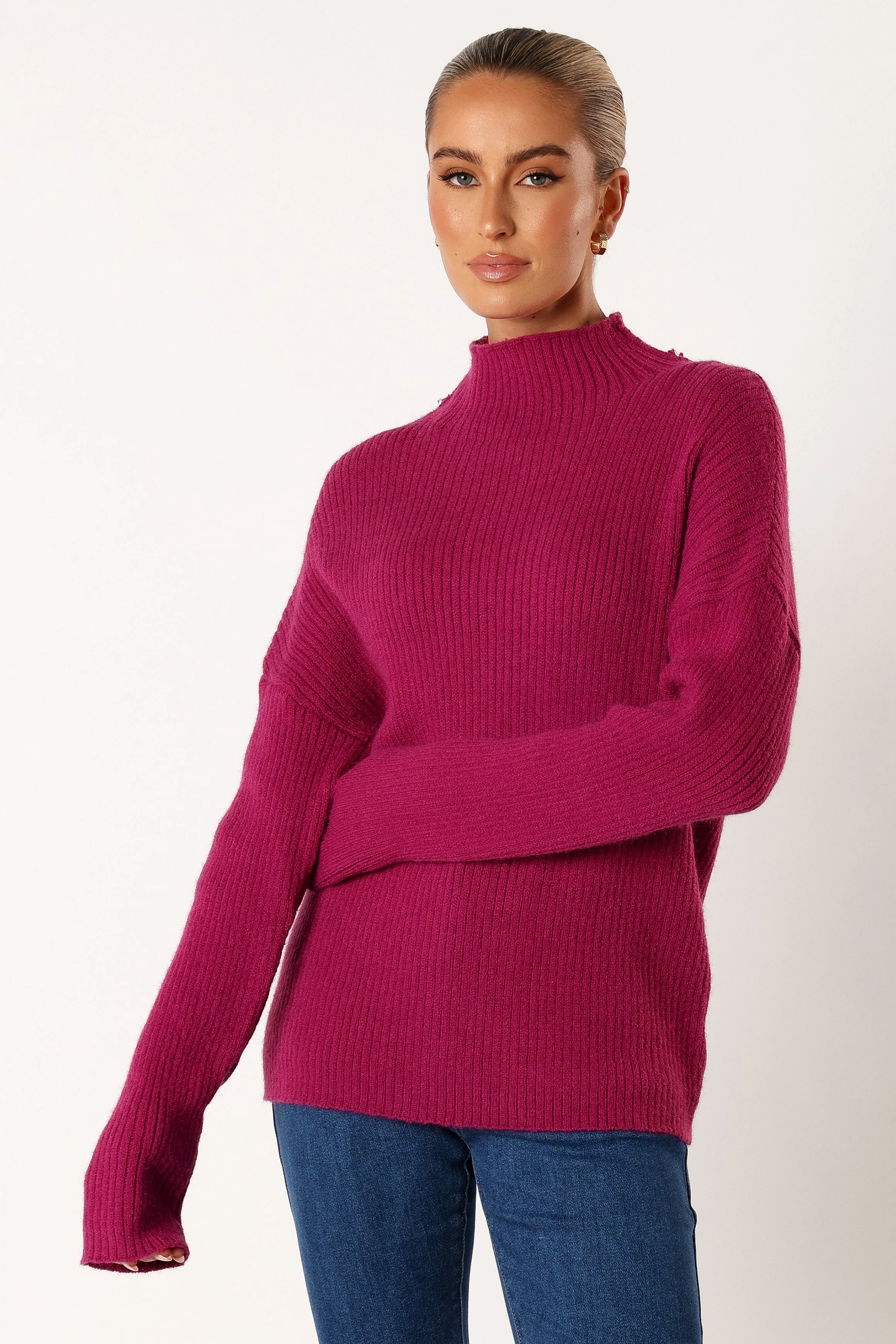 Kora Mock Neck Knit Sweater - Plum