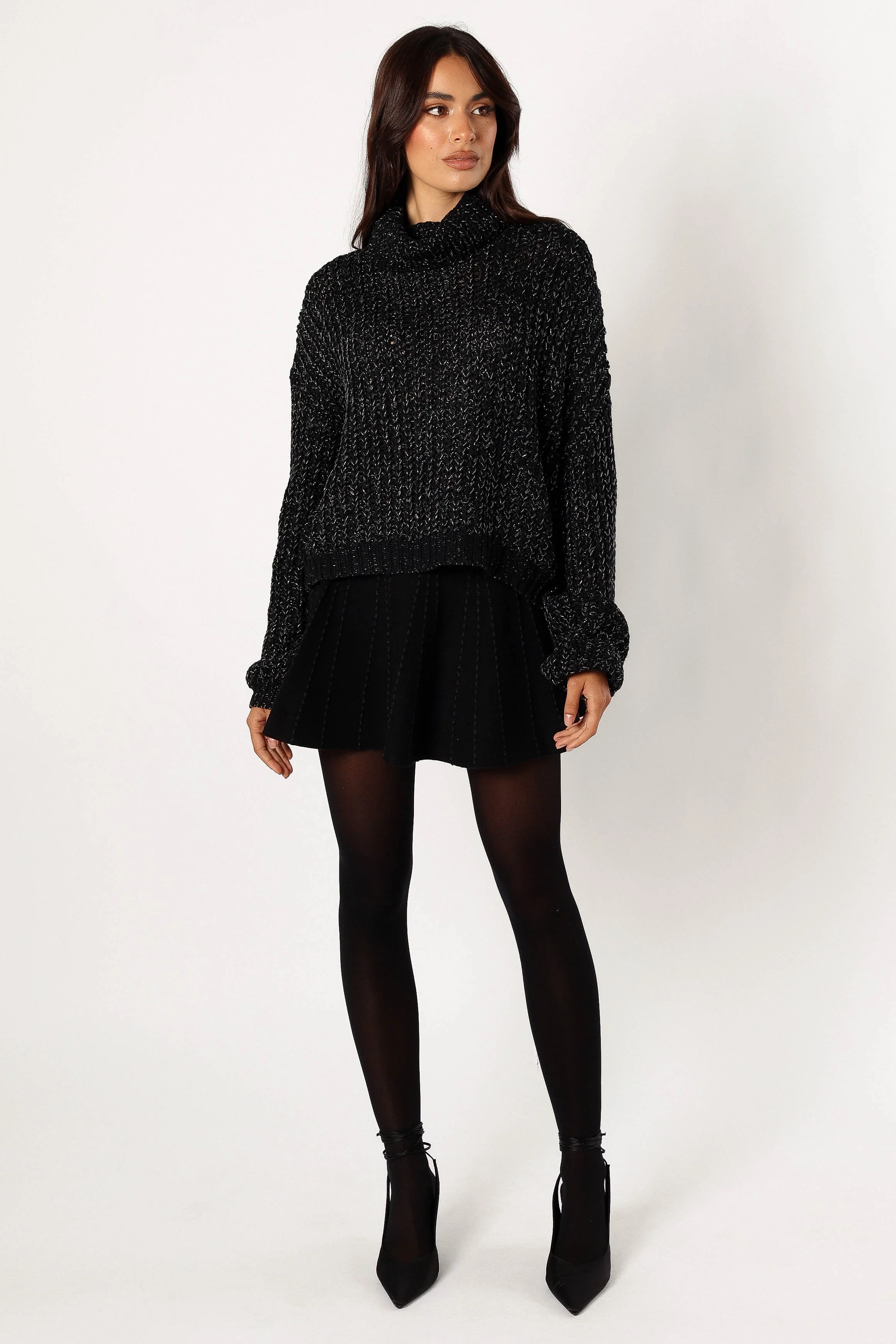 Eleanor Lurex Shine Knit Sweater - Black