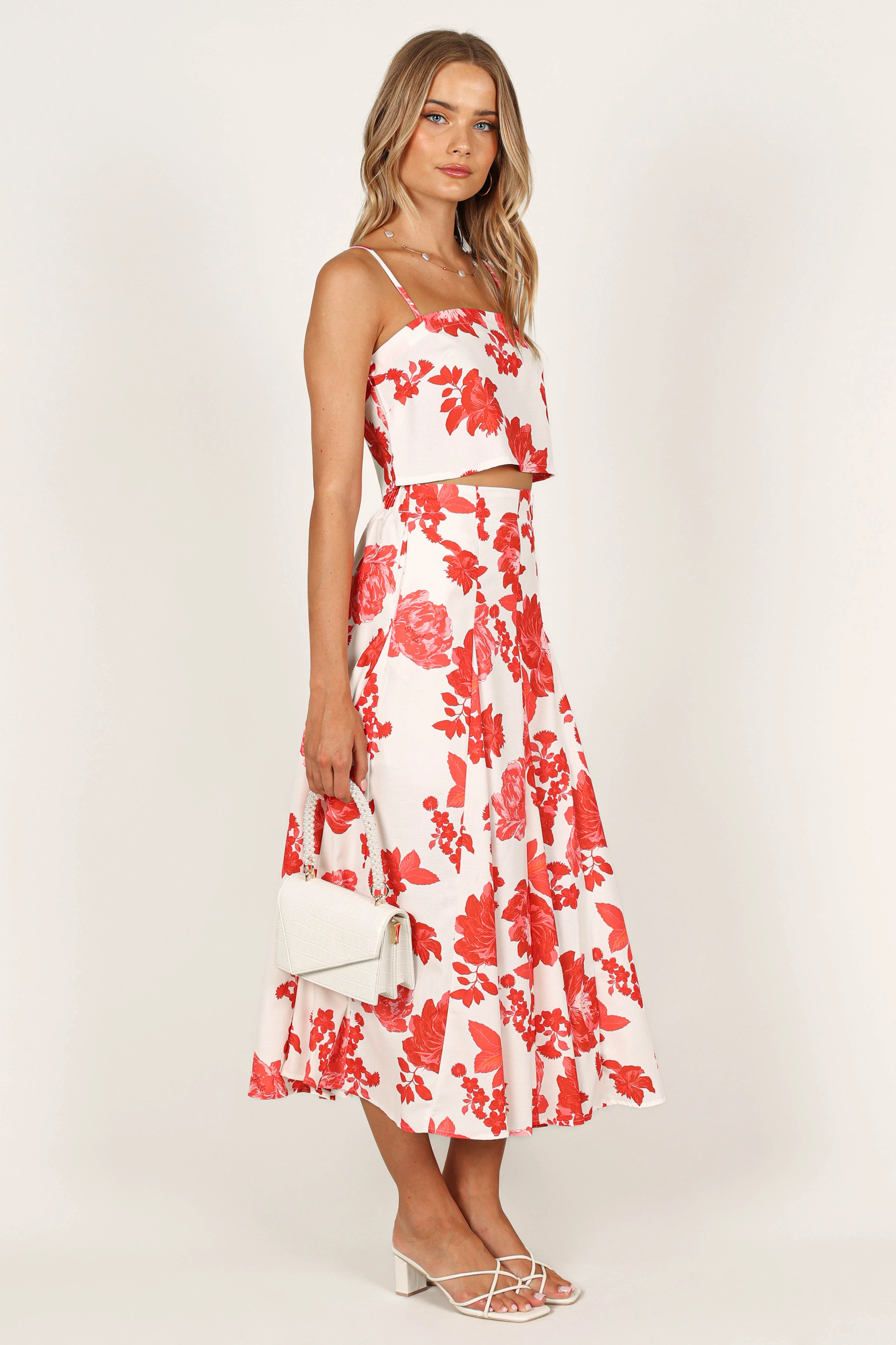 Renee Midi Skirt - Red Floral