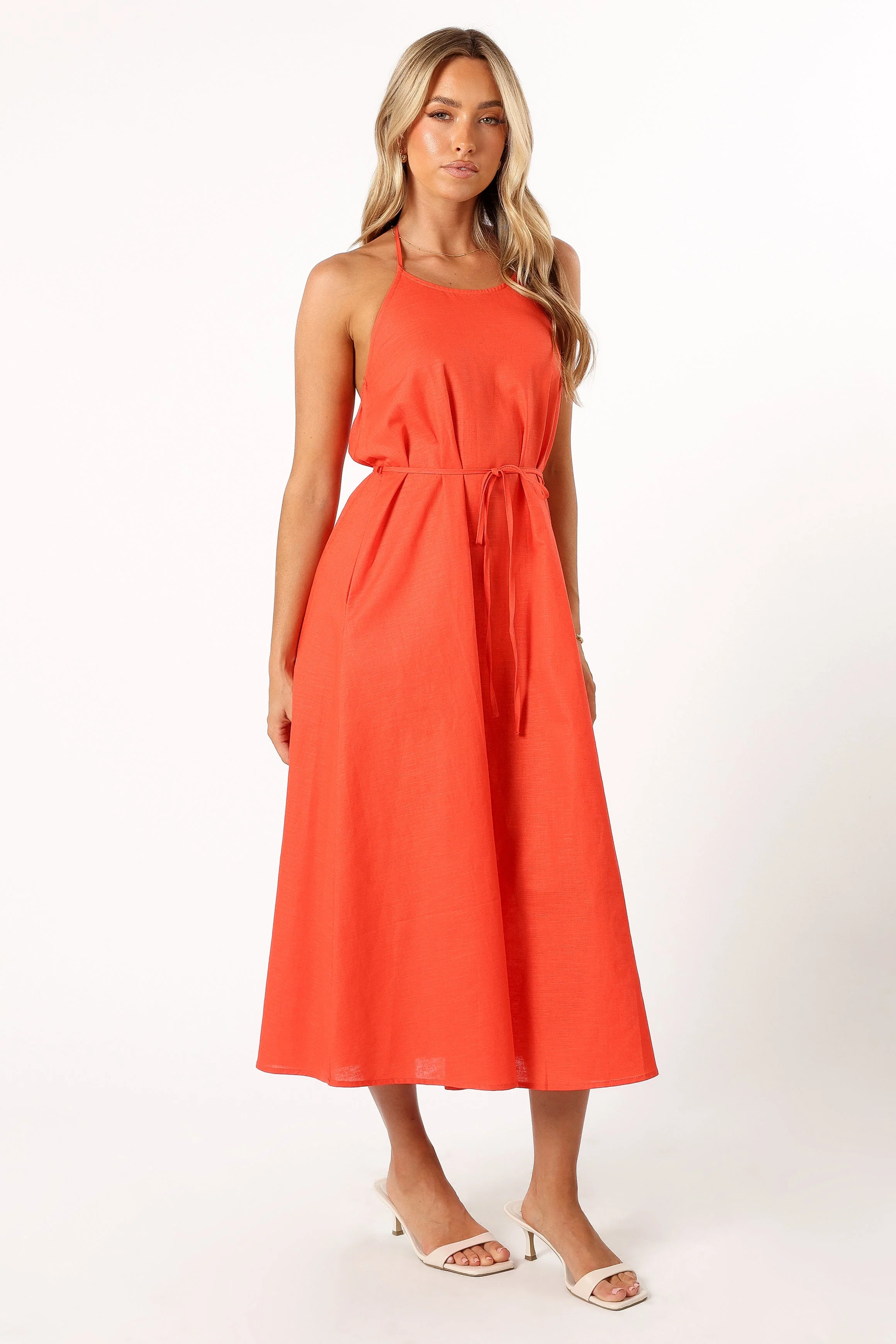 Nadine Halterneck Midi Dress - Coral