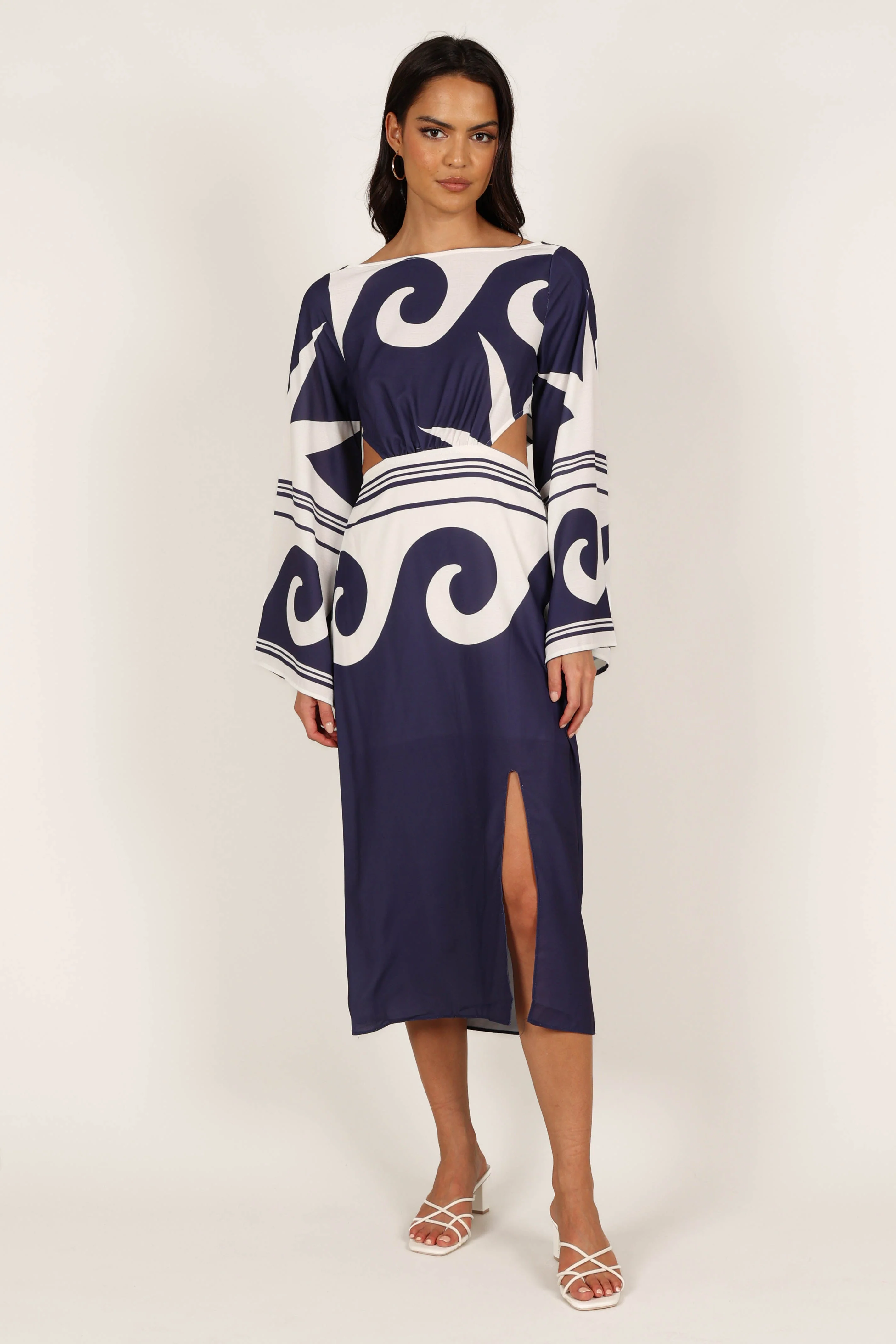 Vella Midi Dress - Navy/White