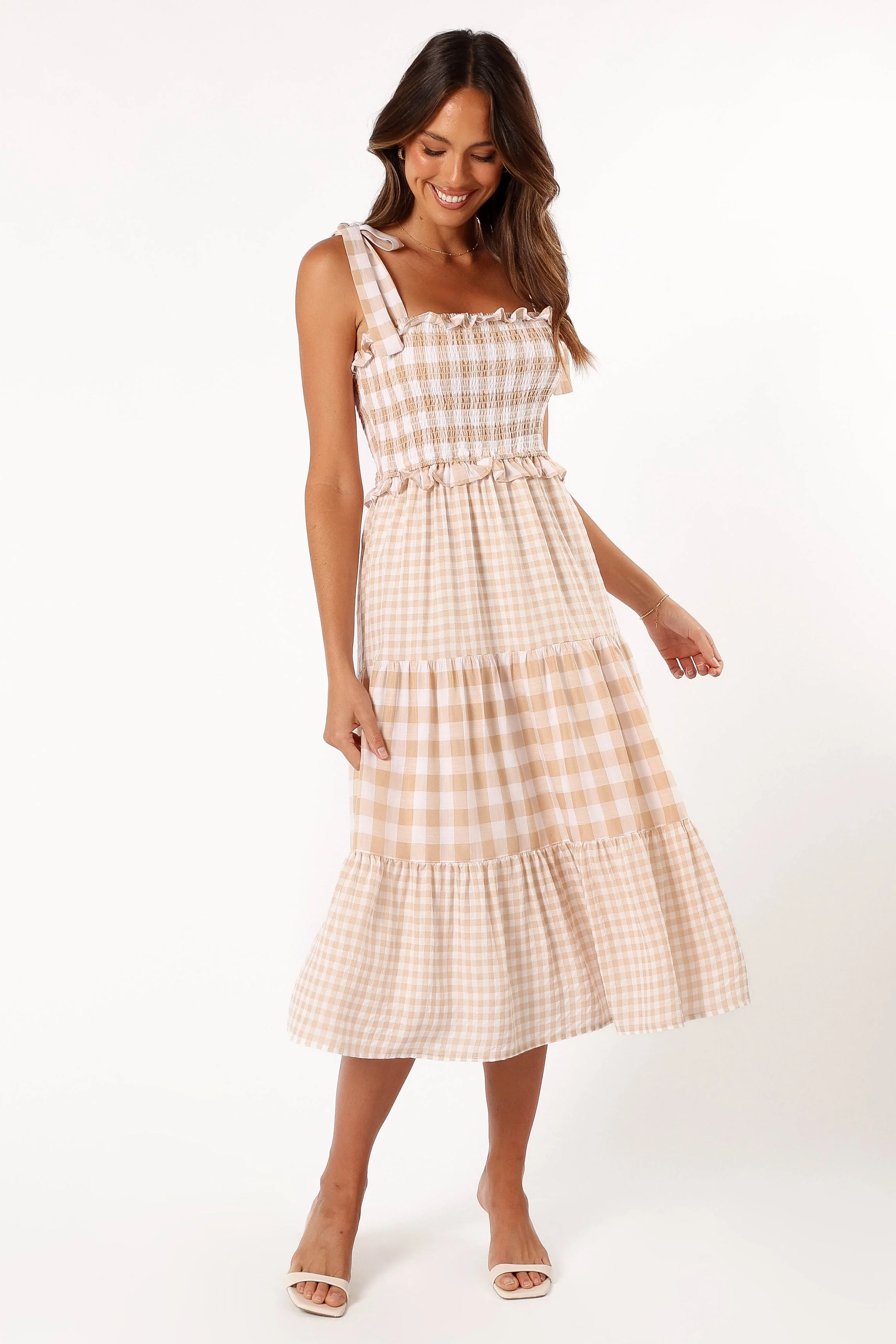 Rach Midi Dress - Beige Check