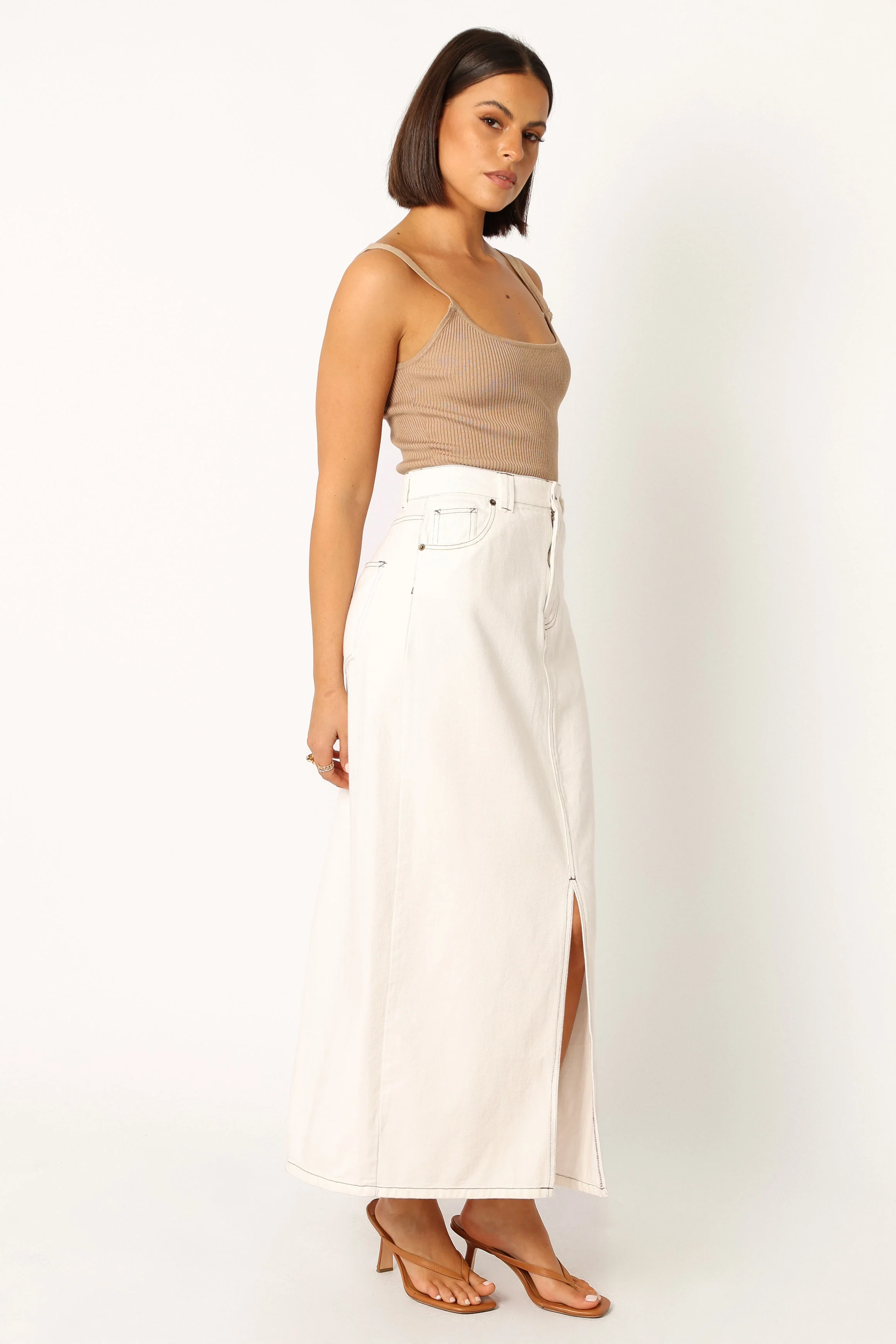 Rana Denim Midi Skirt - White