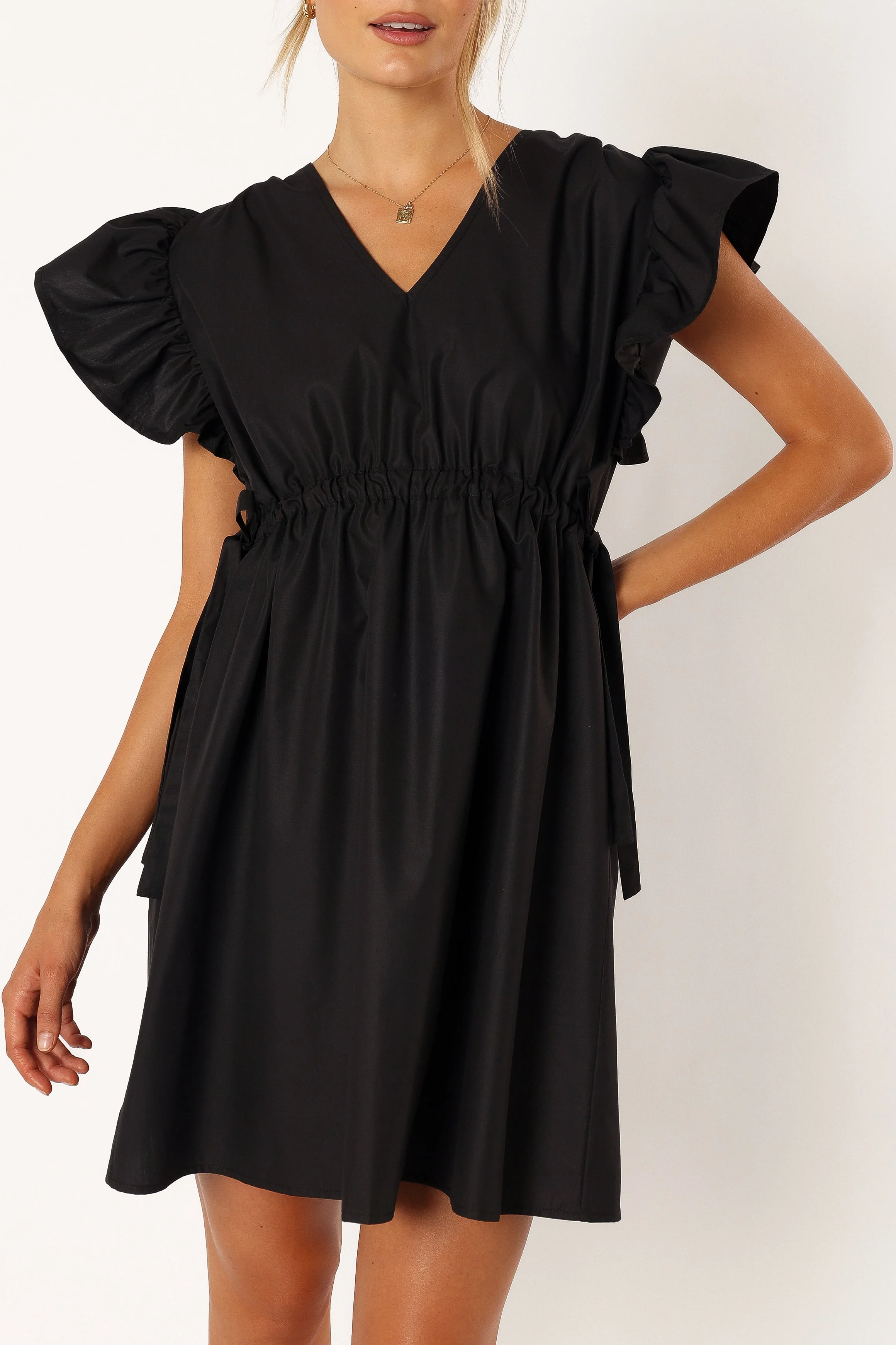 Fiona Ruffle Sleeve Mini Dress - Black