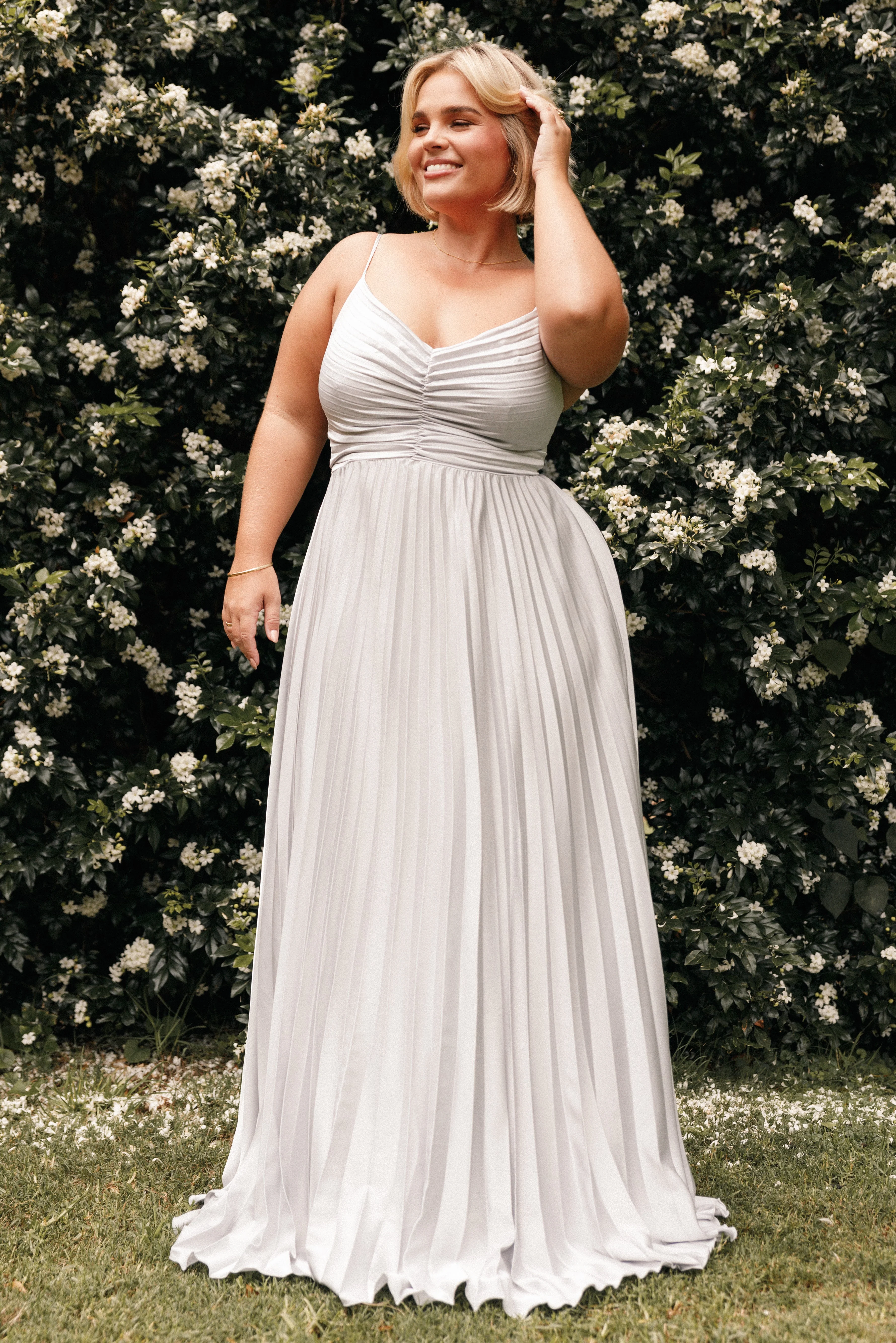 Naira Pleated Maxi Dress - Silver