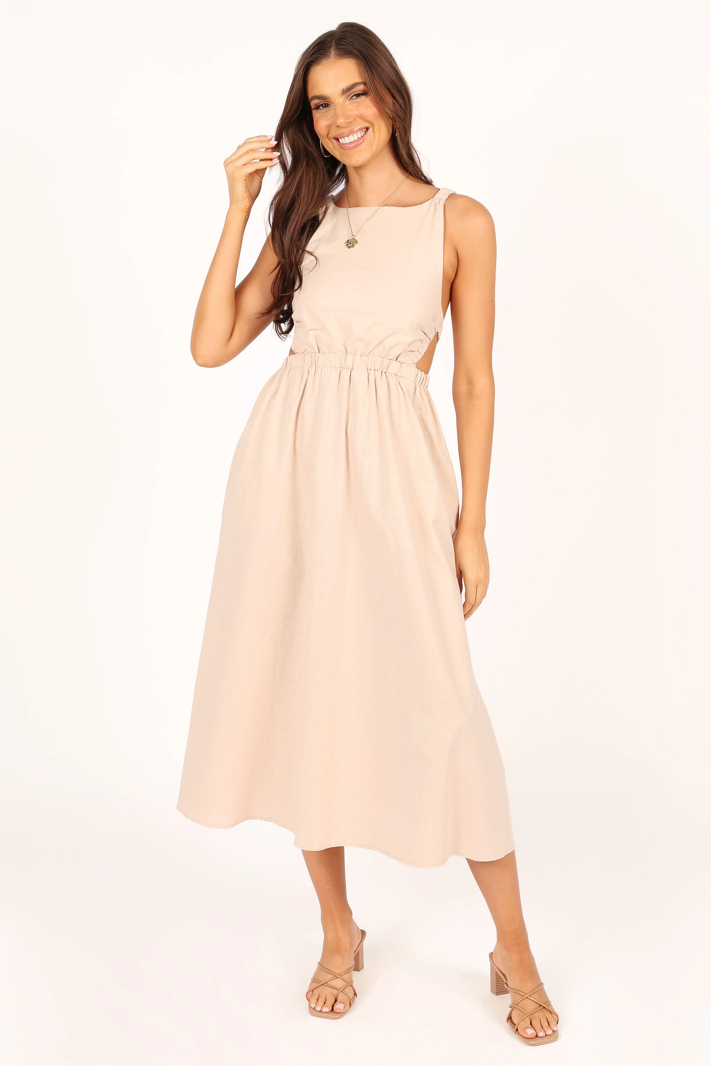Aubrey Cutout Midi Dress - Beige