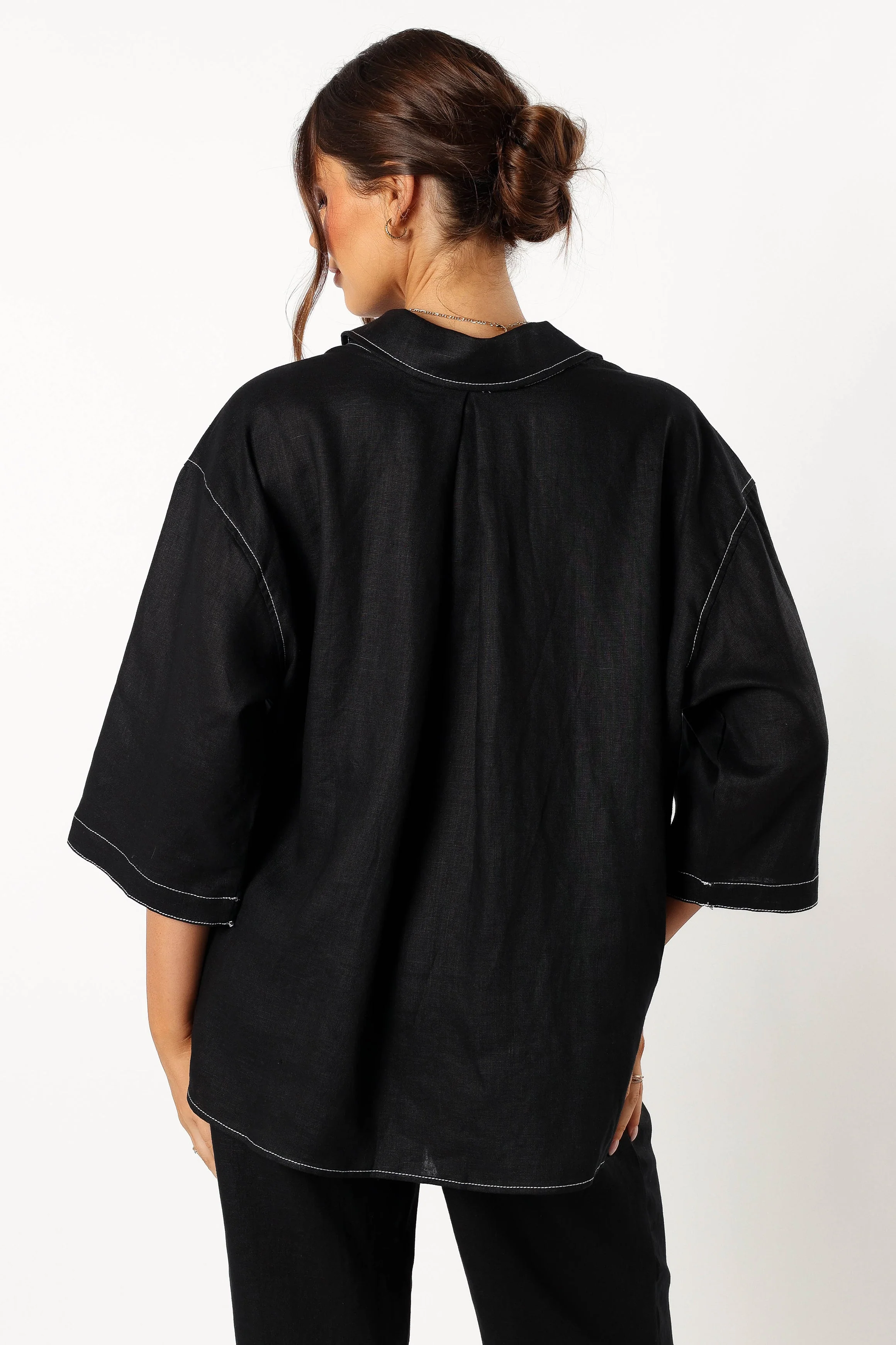 Sara Contrast Stitch Shirt - Black