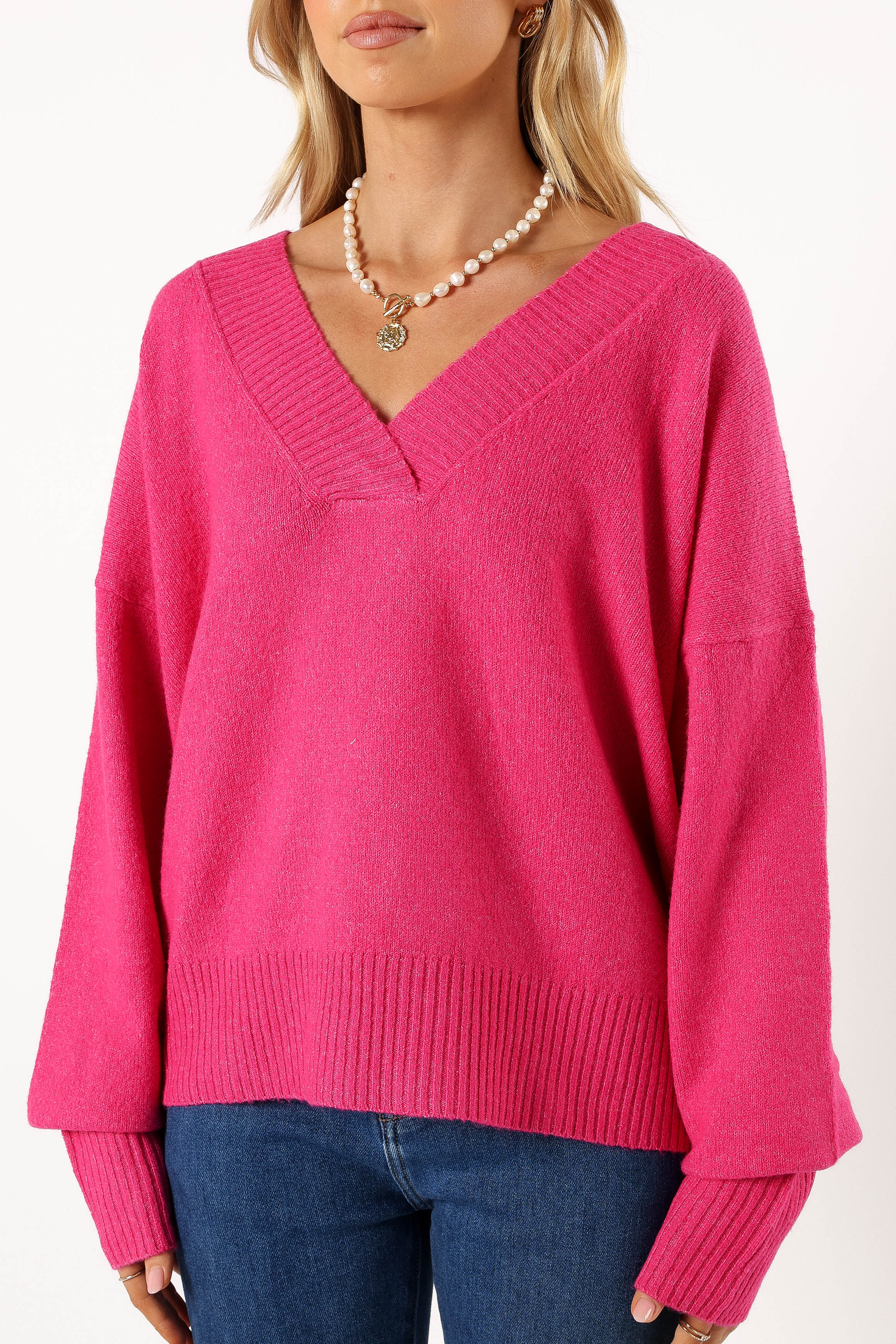Palmer Vneck Knit Sweater - Pink